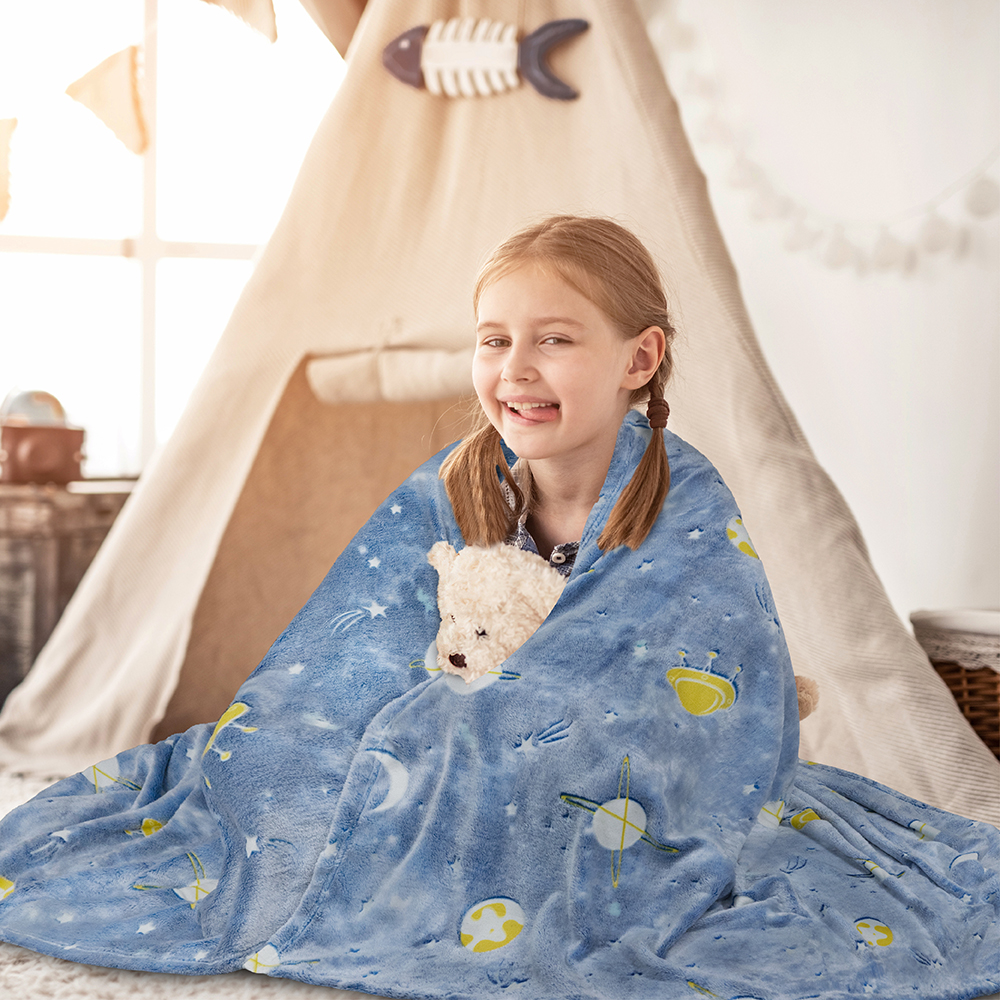 Glow in The Dark Throw Blanket for Kids Boys Girls Unicorn Dinosaur Space Stars - Picture 7 of 57