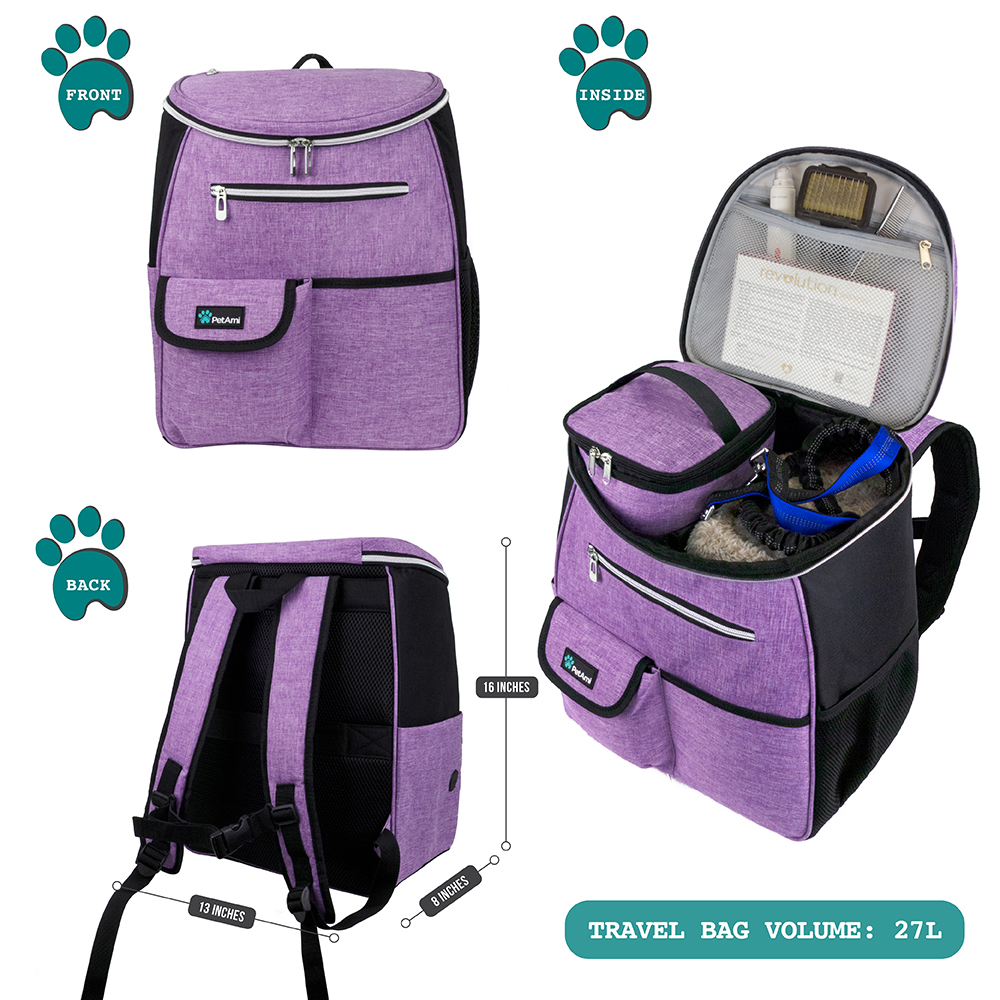 Dog Travel Bag Supply Backpack Traveling Organizer Set Pet Food Container Bowl