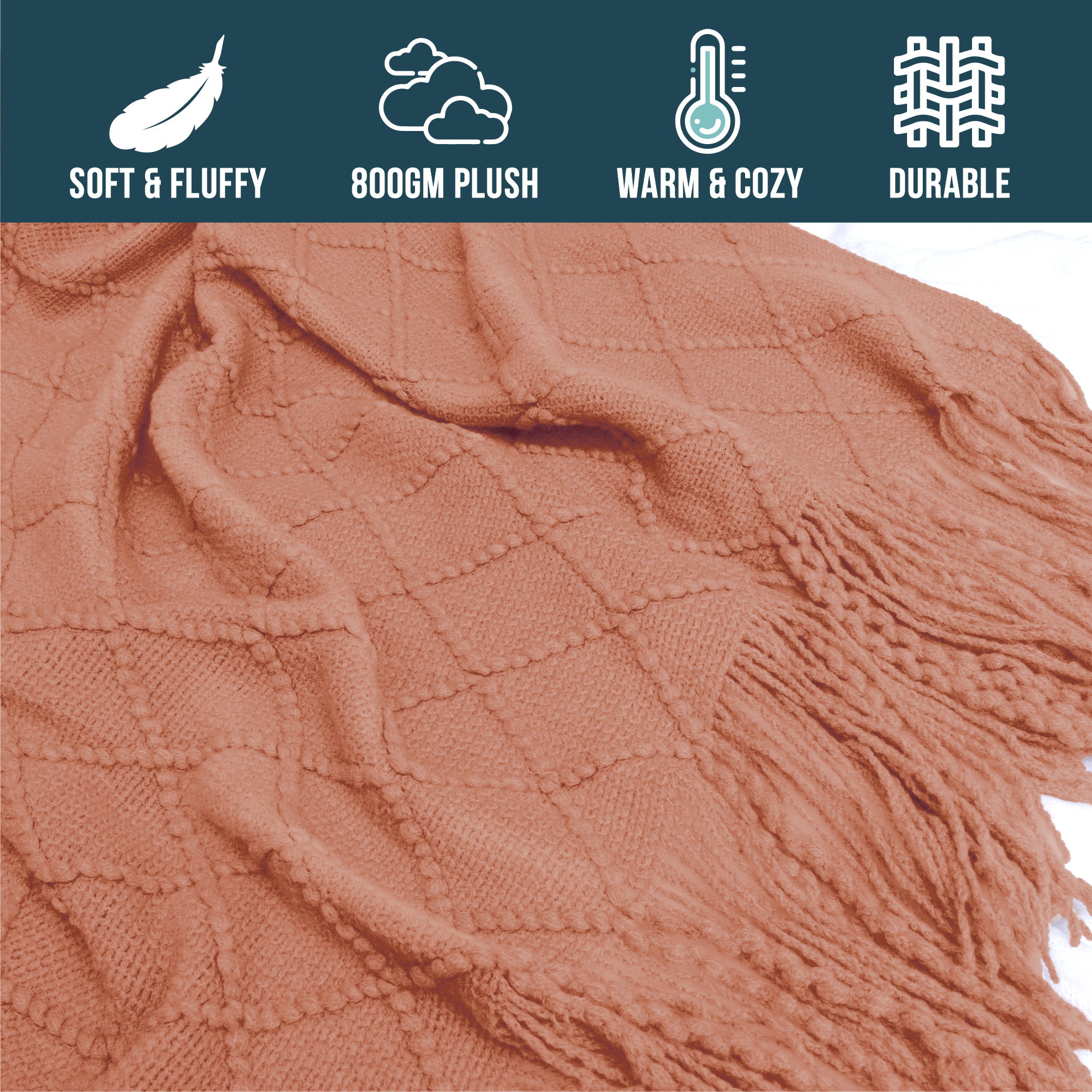 Decorative Fringe Throw Blanket for Couch Bed Sofa Soft Texture Knitted Blanket - Picture 37 of 64