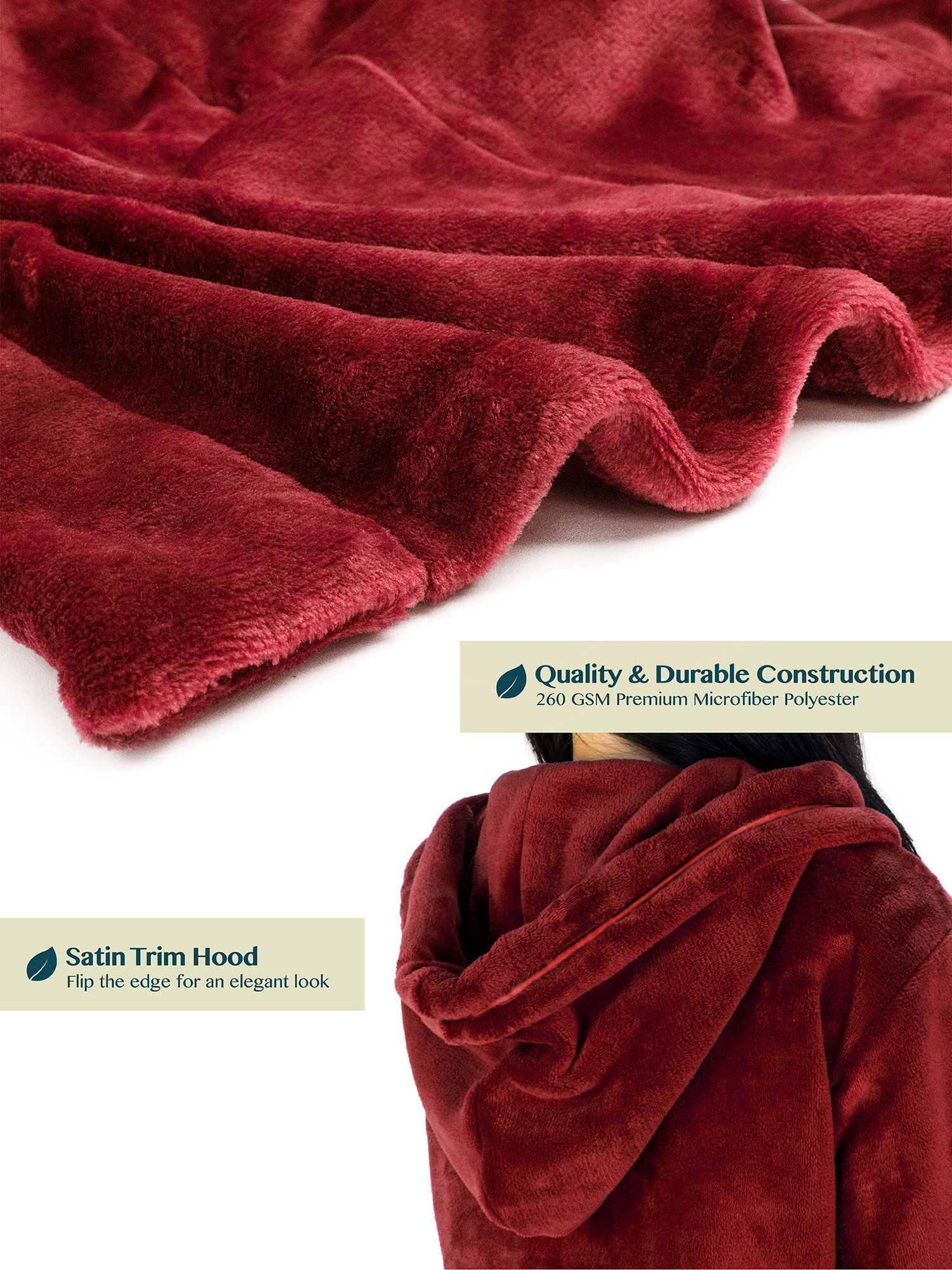 Womens Fleece Hooded Robe Plush Warm Long Luxury Spa Night Bathrobe Sleepwear - Picture 46 of 49