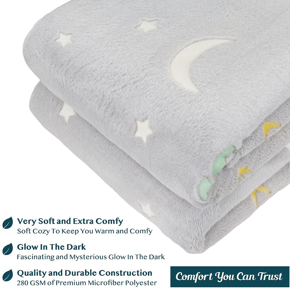 Glow in The Dark Throw Blanket for Kids Boys Girls Unicorn Dinosaur Space Stars - Picture 44 of 57