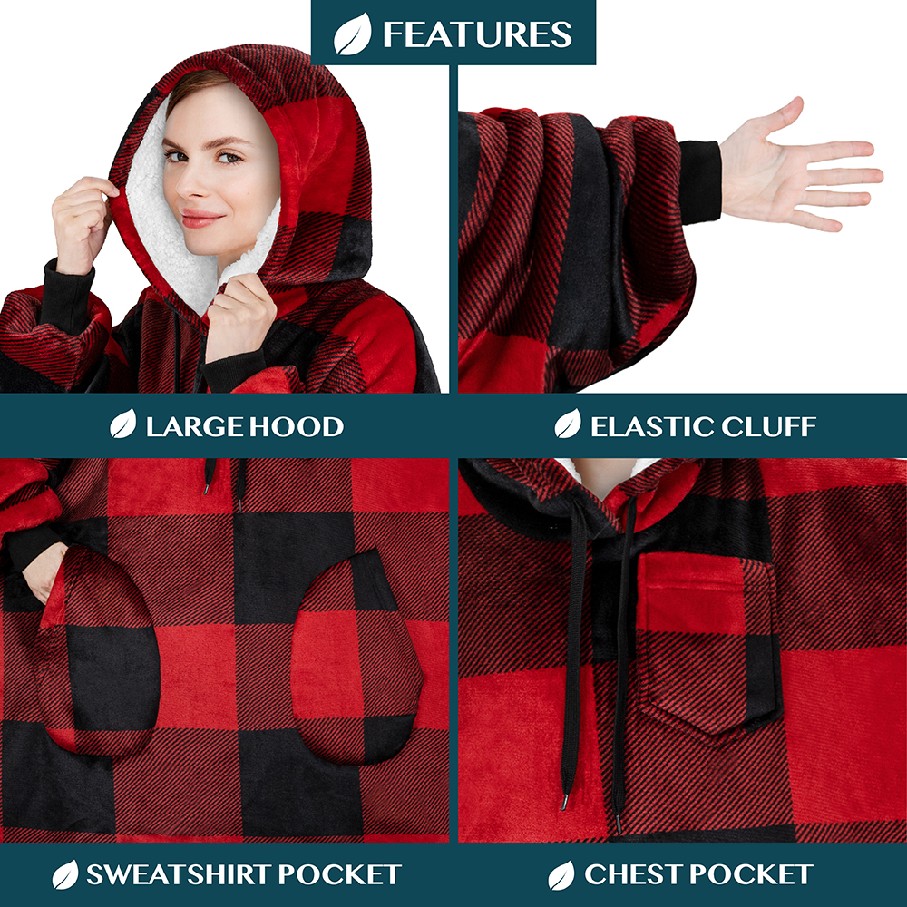 Manta Sudadera Sherpa Forro Felpa Suave Cómoda Vellón Gran Tamaño Sudadera con Capucha Bolsillo - Imagen 77 de 118