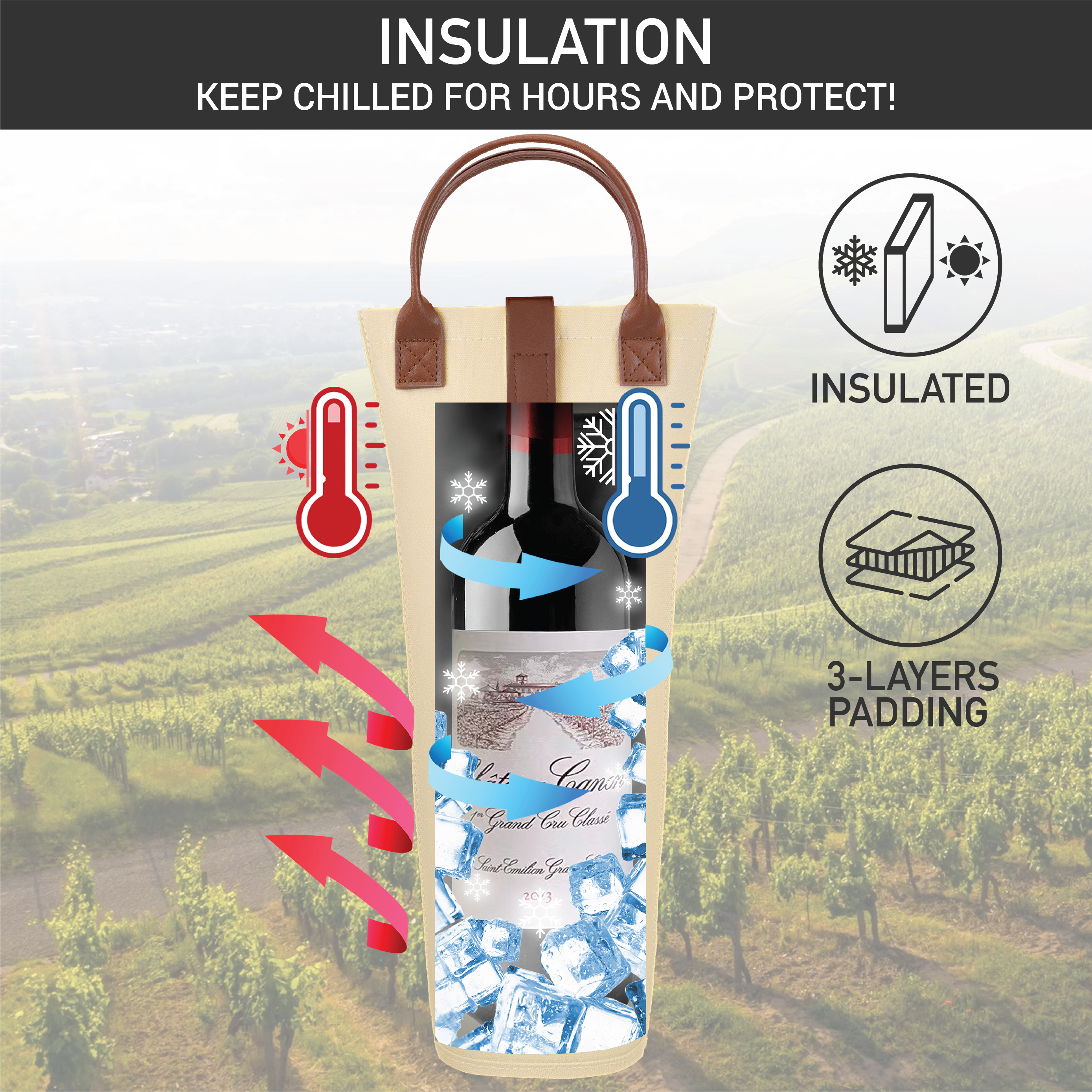 Wine Carrier Bag Insulated Single Bottle Cooler Protection Carrying Tote Travel