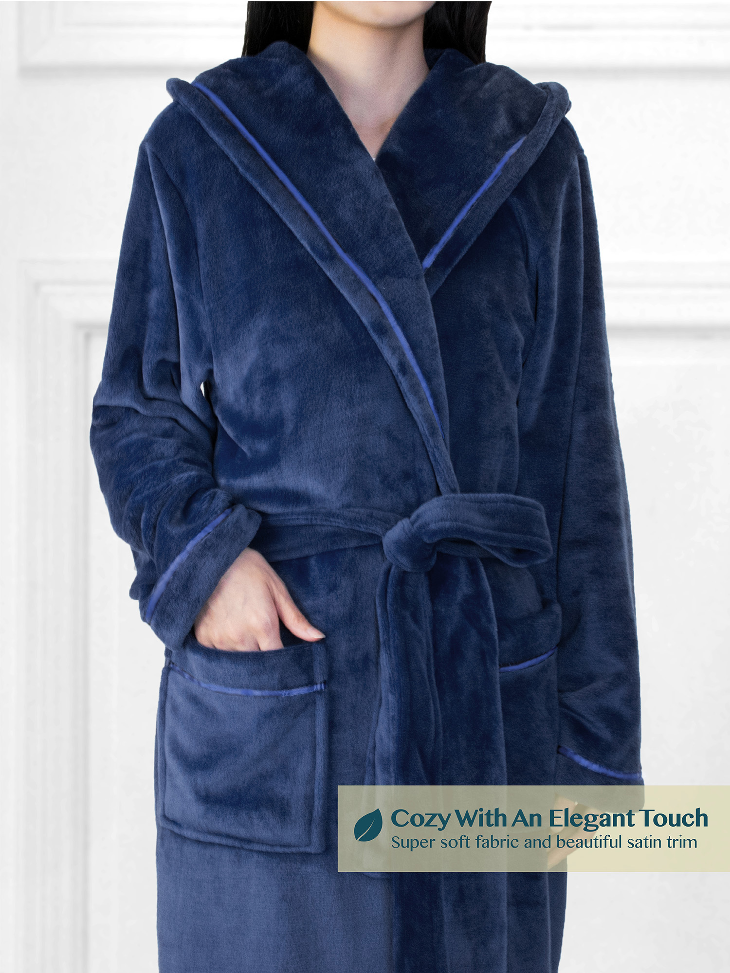 Womens Fleece Hooded Robe Plush Warm Long Luxury Spa Night Bathrobe Sleepwear - Picture 11 of 49