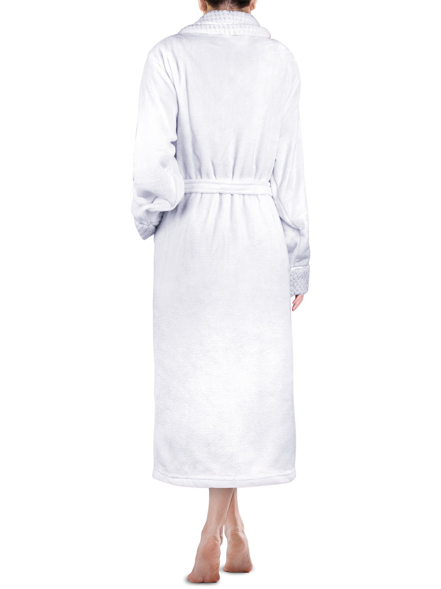 Womens Fleece Robe with Waffle Trim Plush Soft Warm Long Spa Night Bathrobe Lady