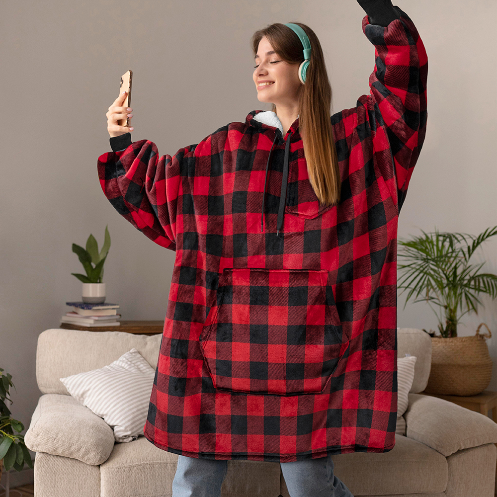Blanket Sweatshirt Sherpa Lining Plush Soft Comfy Fleece Oversized Hoodie Pocket - Picture 23 of 101
