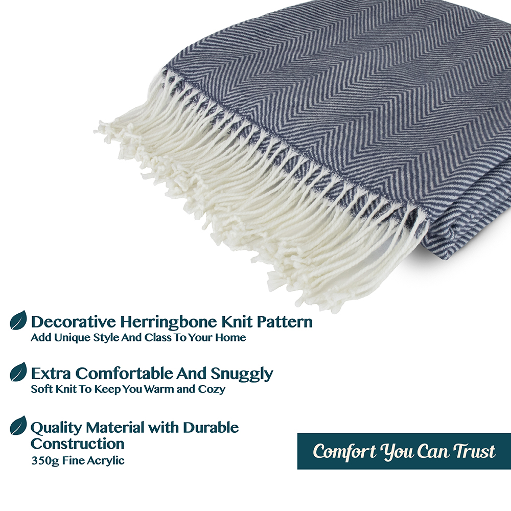 Herringbone Knitted Fringe Throw Blanket Decorative for Couch Sofa Lightweight - Picture 18 of 21