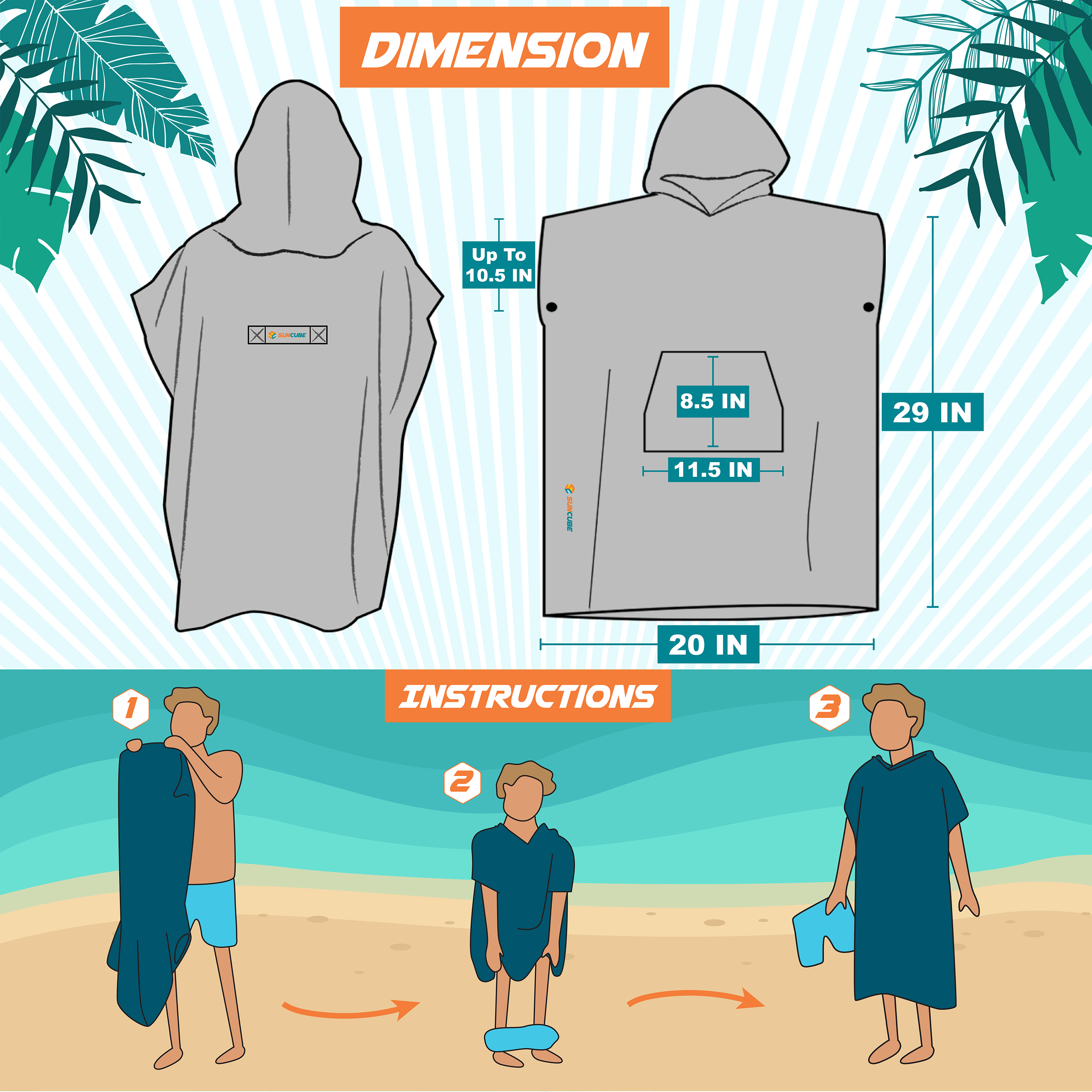 Kids Swim Poncho Hooded Towel Changing Robe for Swim Bath Towel 3-8 Boys Girls - Picture 50 of 71