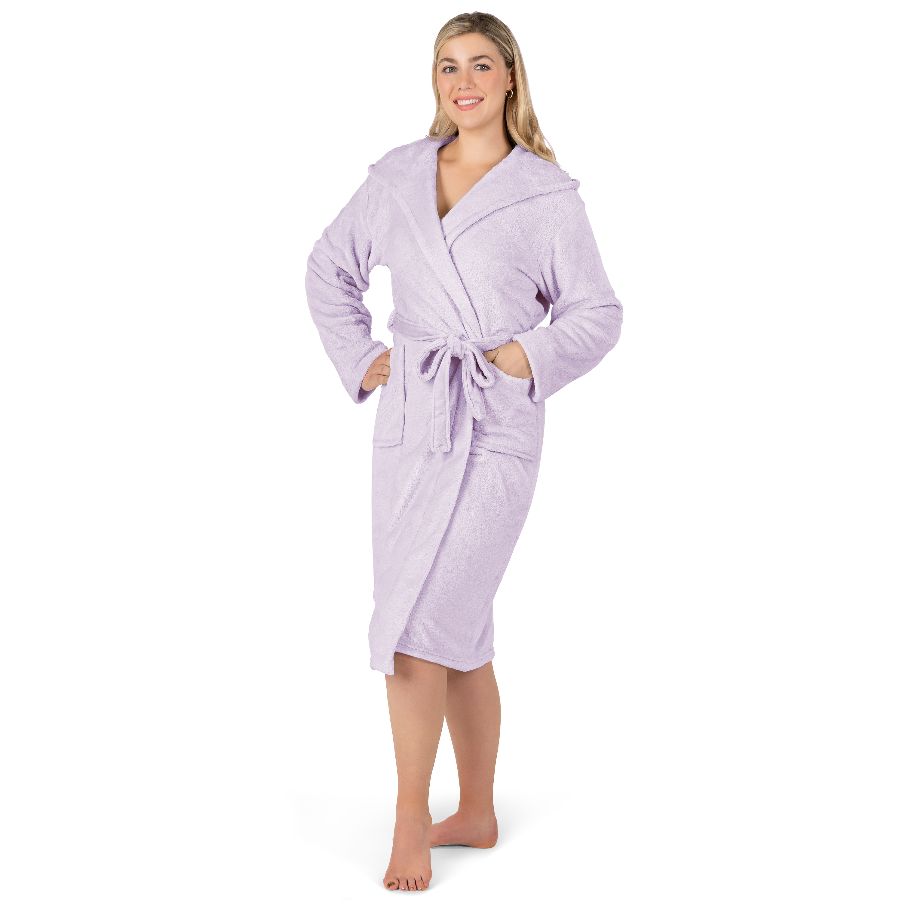 Bata de mujer con capucha ligera suave larga con capucha albornoz para baño de spa - Imagen 23 de 65