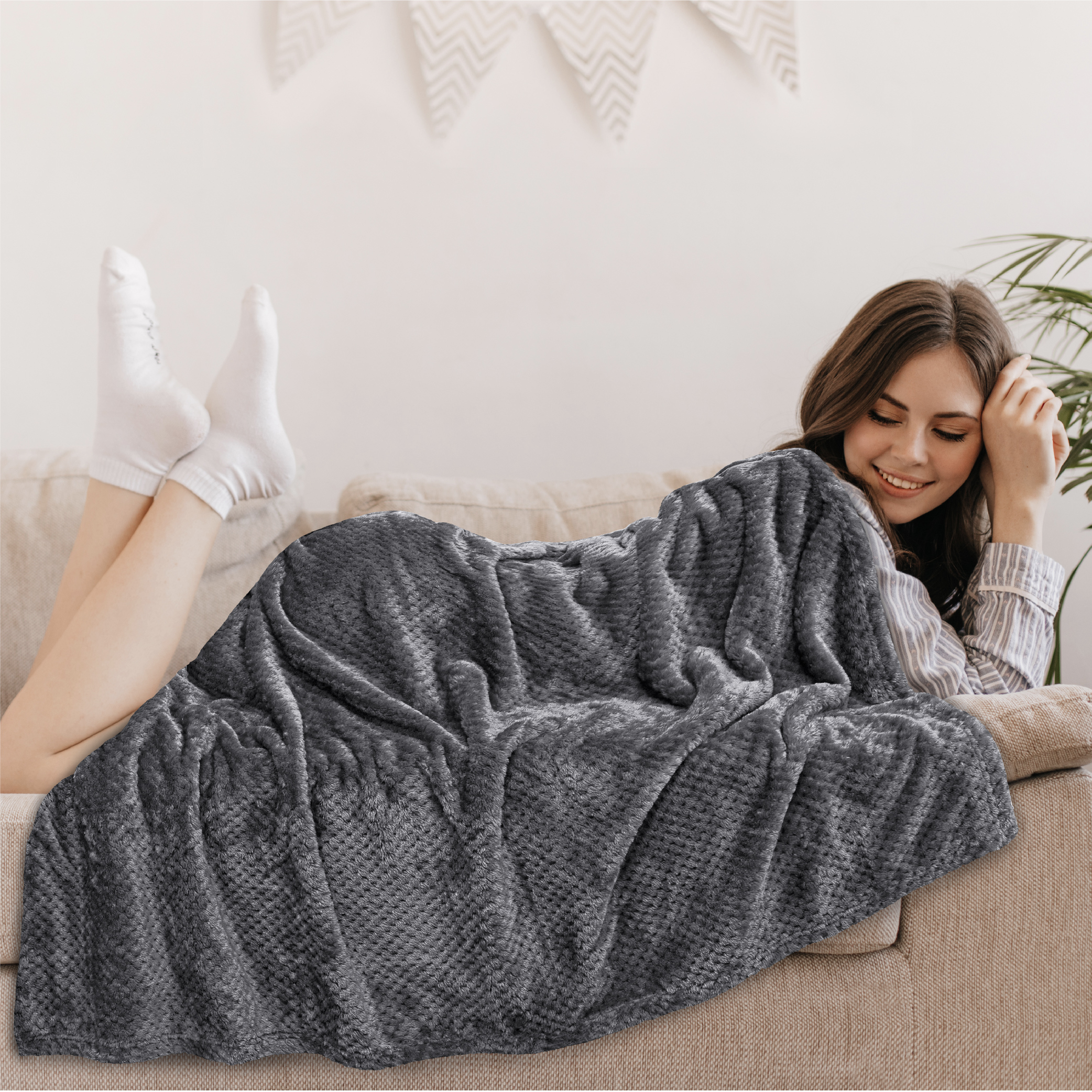 Throw Blanket for Sofa Couch Bed Lightweight Microfiber Polyester Waffle Pattern - Picture 18 of 190