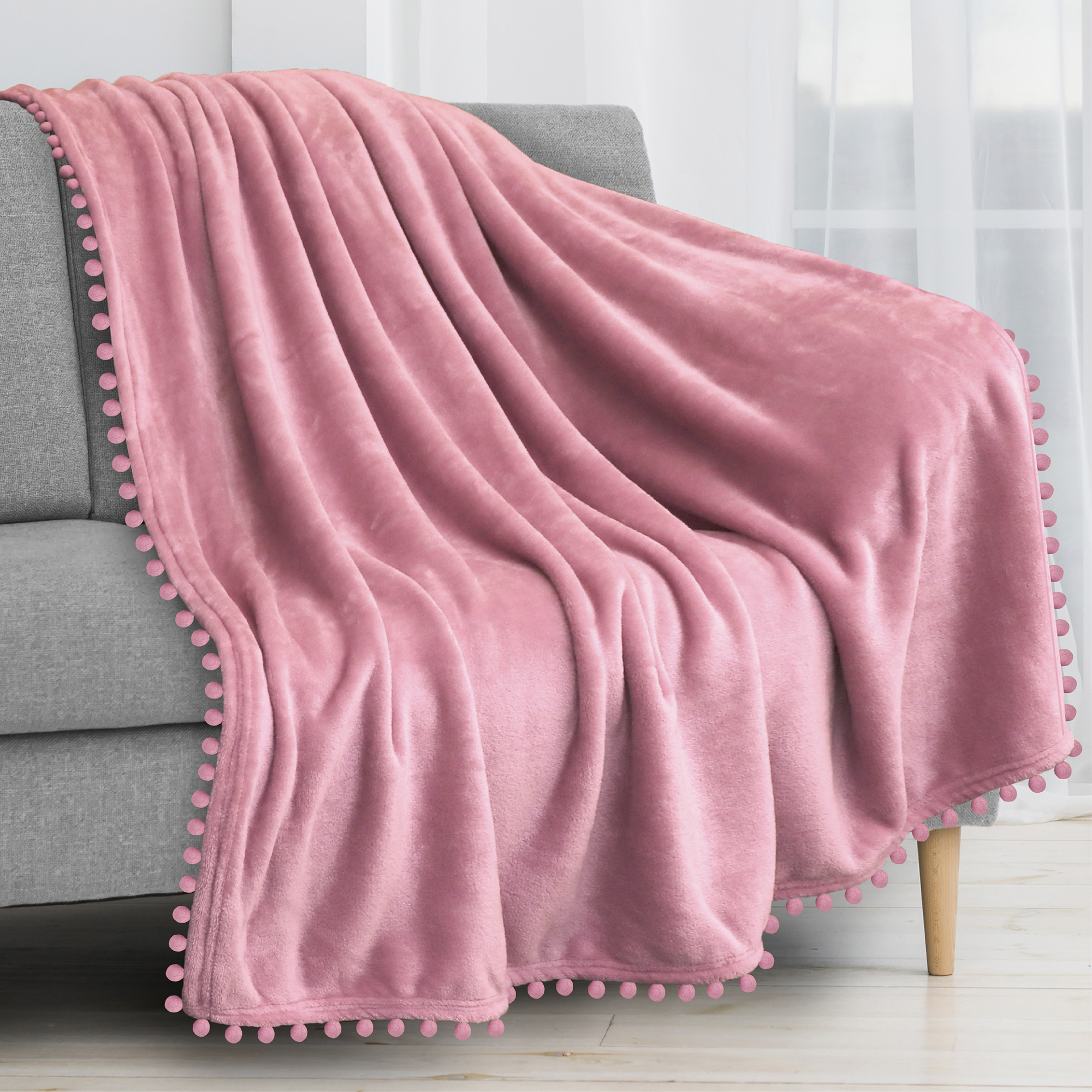 thumbnail 14 - Plaid Buffalo Checker Pom Pom Fringe Throw Blanket Soft Fleece for Sofa Couch