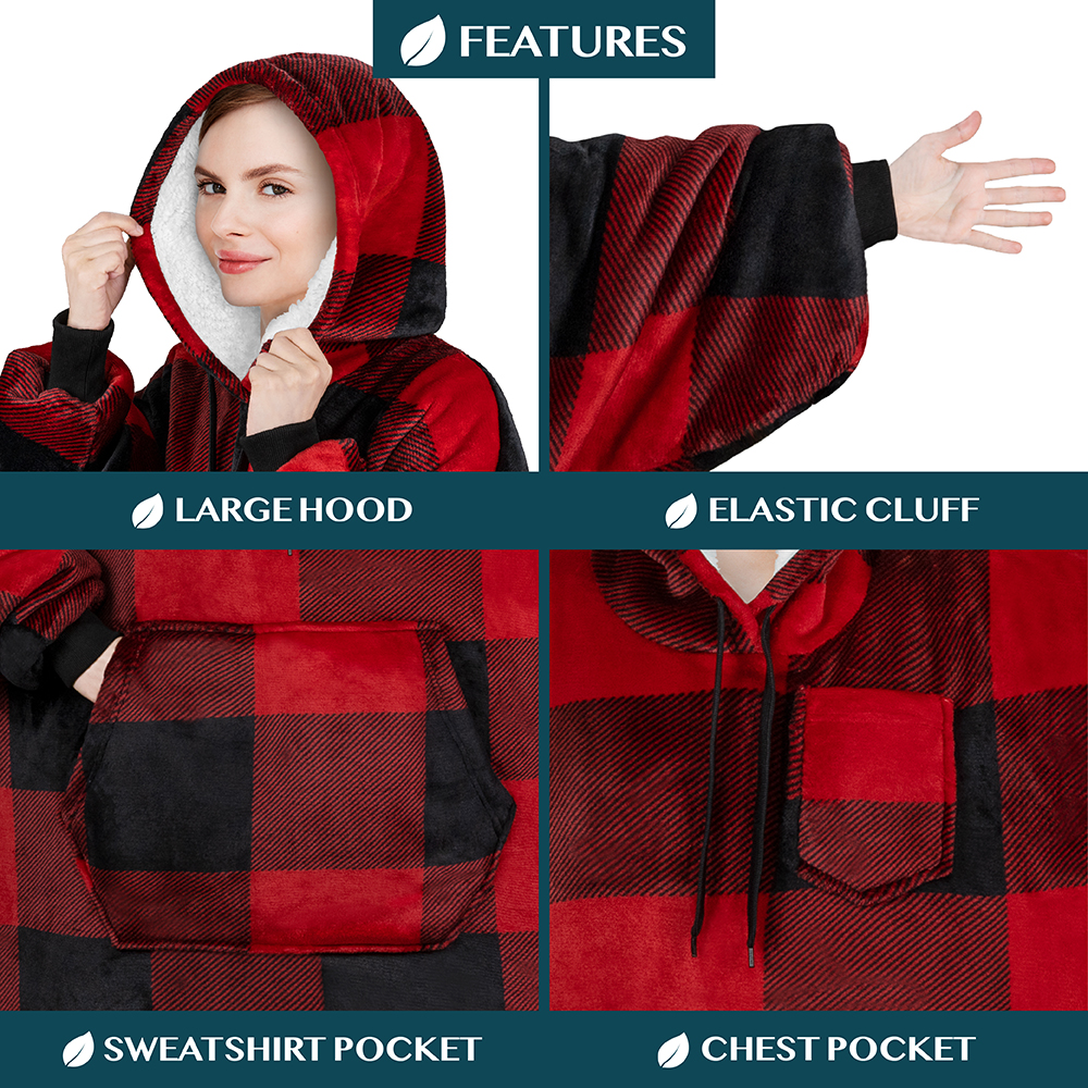 Blanket Sweatshirt Sherpa Plush Soft Comfy Fleece Oversized Hoodie Pocket Gift - Picture 75 of 117