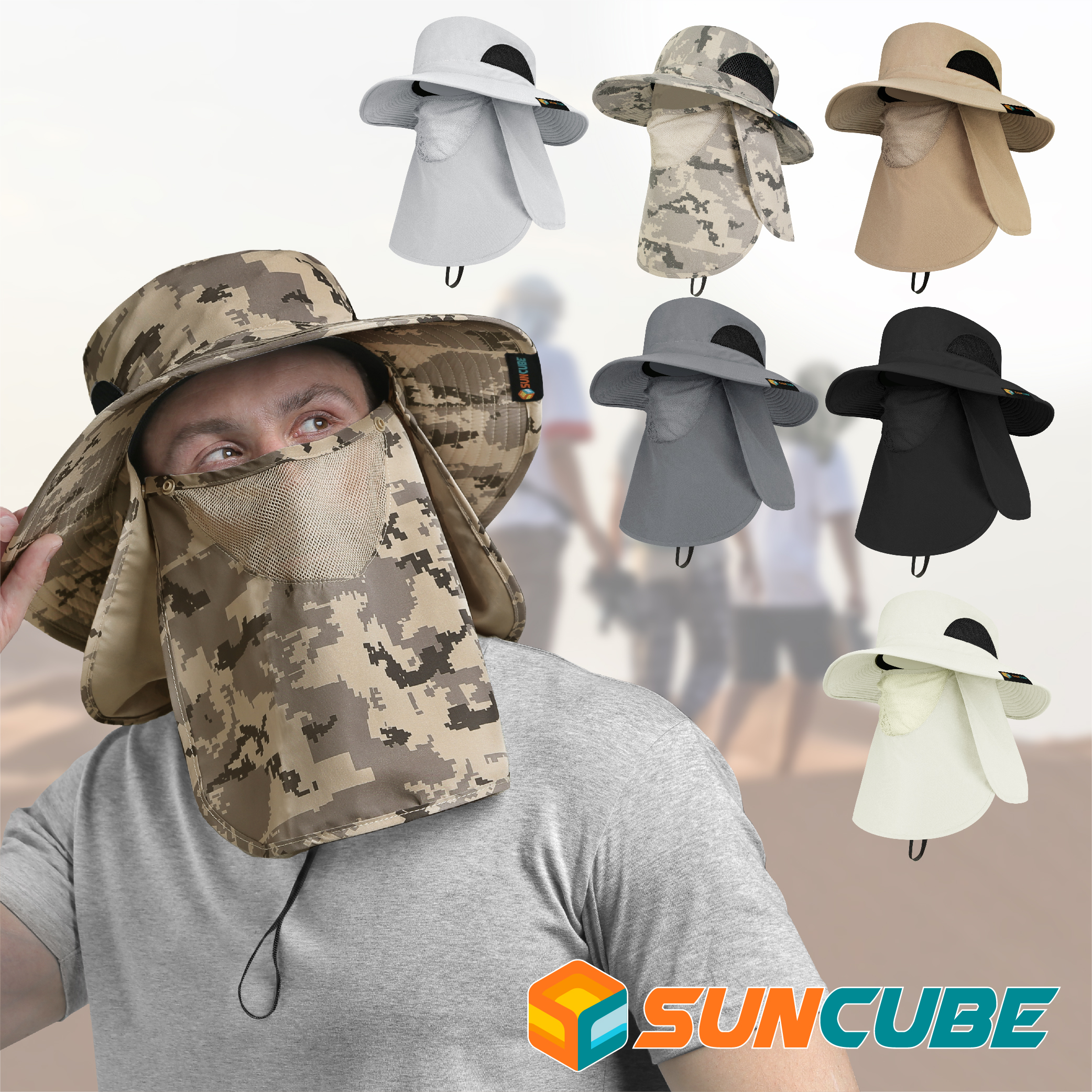 Men Women UV Protection Sun Hats Neck Face Flap Cap Wide Brim Fishing Bucket Hat - Picture 23 of 48