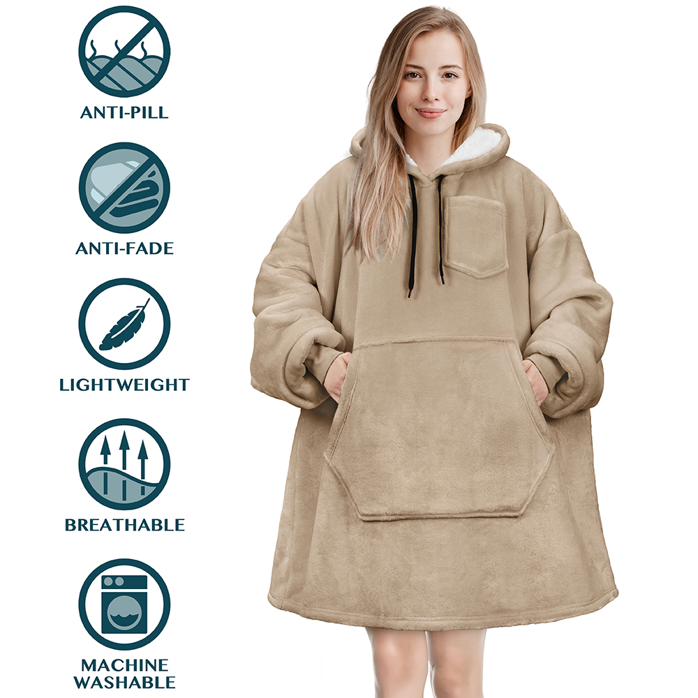 Blanket Sweatshirt Sherpa Plush Soft Comfy Fleece Oversized Hoodie Pocket Gift - Picture 99 of 117