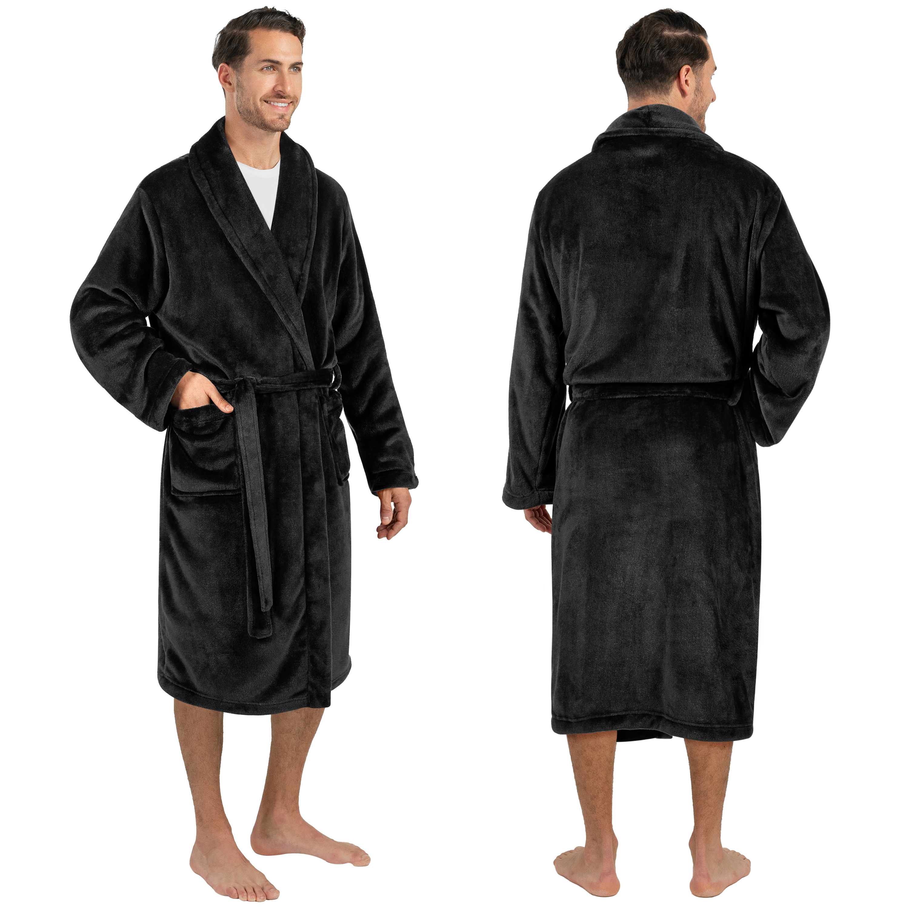 Mens Fleece Robe Bathrobe Soft Bath Robe Lightweight Long Soft Shower Spa 3Sizes