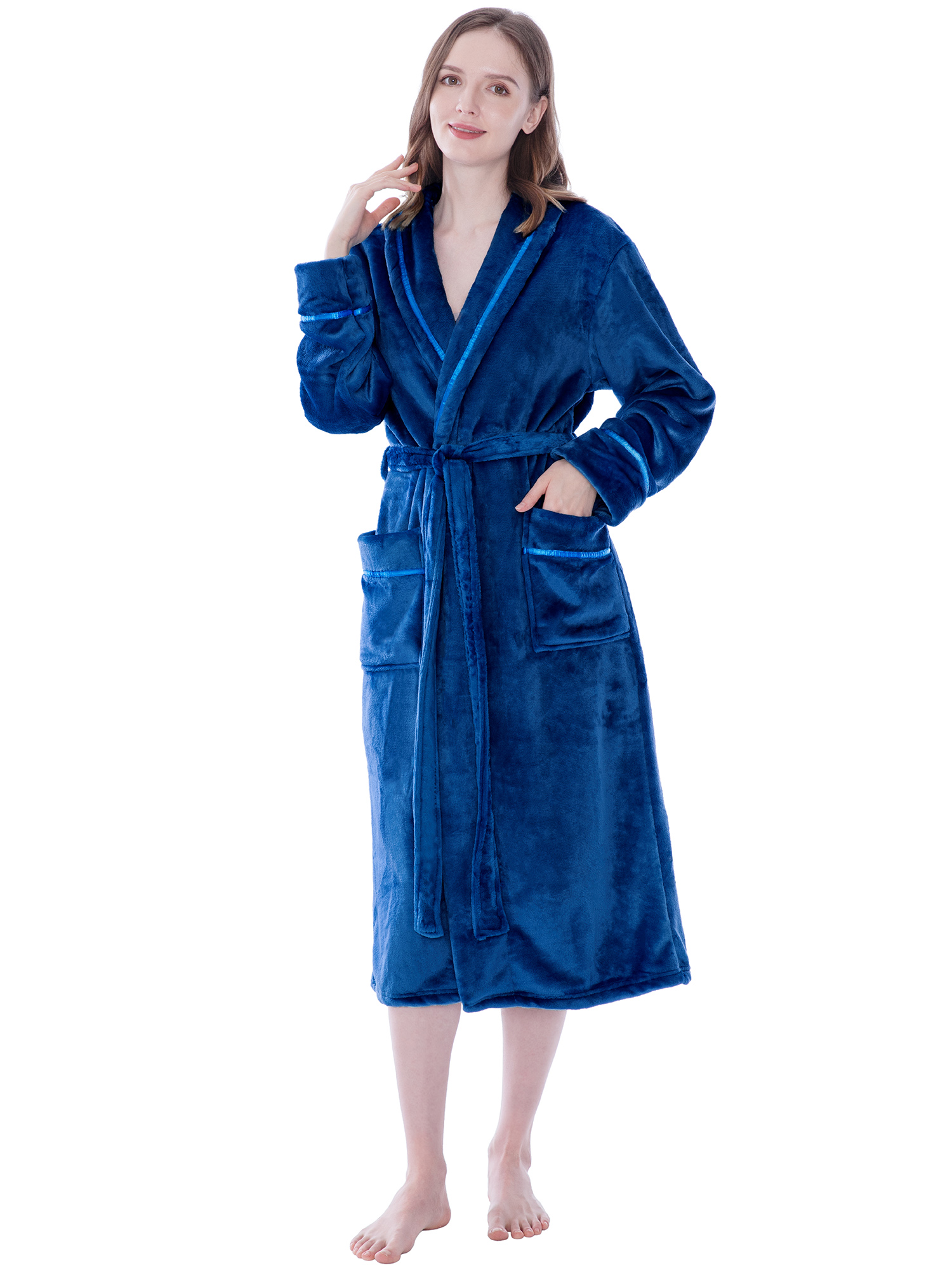 Women Fleece Bath Robe Plush Shawl Collar Spa Robe Soft Microfiber Long Bathrobe - Picture 17 of 99