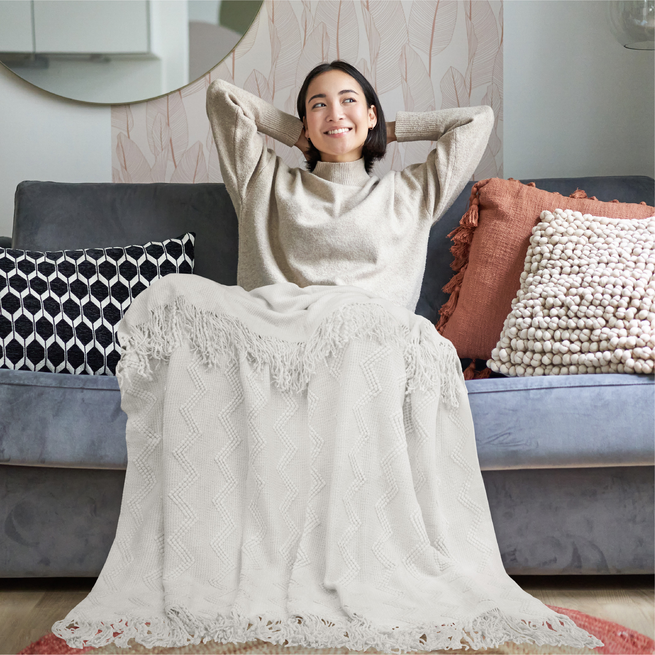 Textured Knitted Fringe Throw Blanket Decorative for Couch Sofa Bed Lightweight - Picture 129 of 142