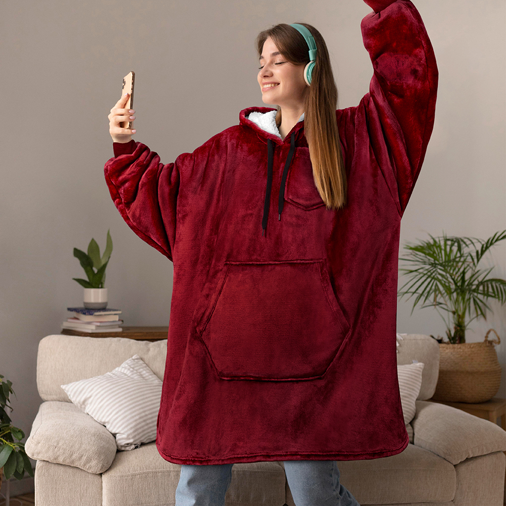 Blanket Sweatshirt Sherpa Lining Plush Soft Comfy Fleece Oversized Hoodie Pocket - Picture 101 of 101