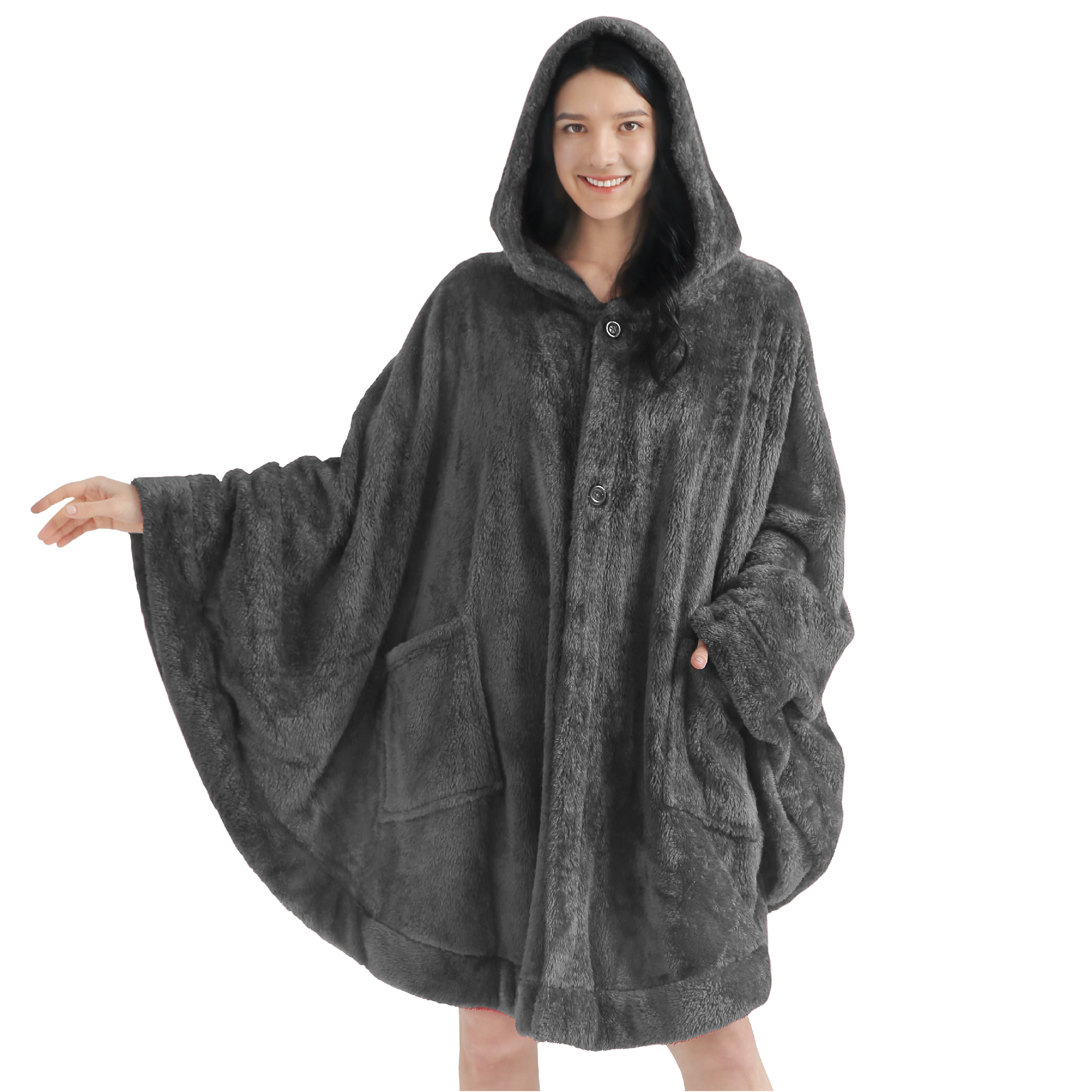 Poncho Manta con Capucha Usable Mantón Envoltura Capucha Bolsillos Suave Esponjoso Regalo - Imagen 27 de 81