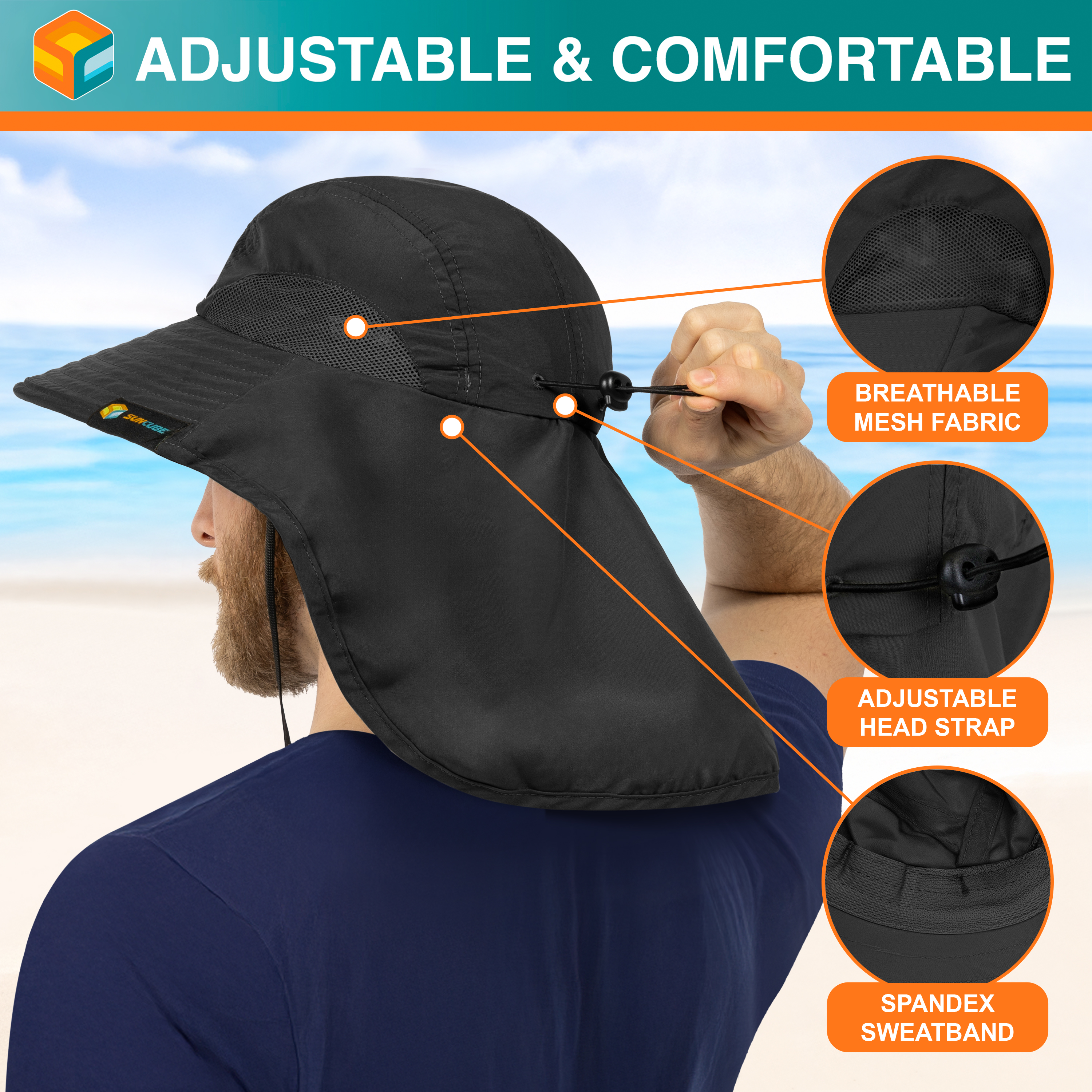 Sombrero para el Sol con Solapa para el Cuello Ala Ancha Sombrero para Senderismo 50+UPF Hombres Mujeres Pesca Safari FPS - Imagen 23 de 128
