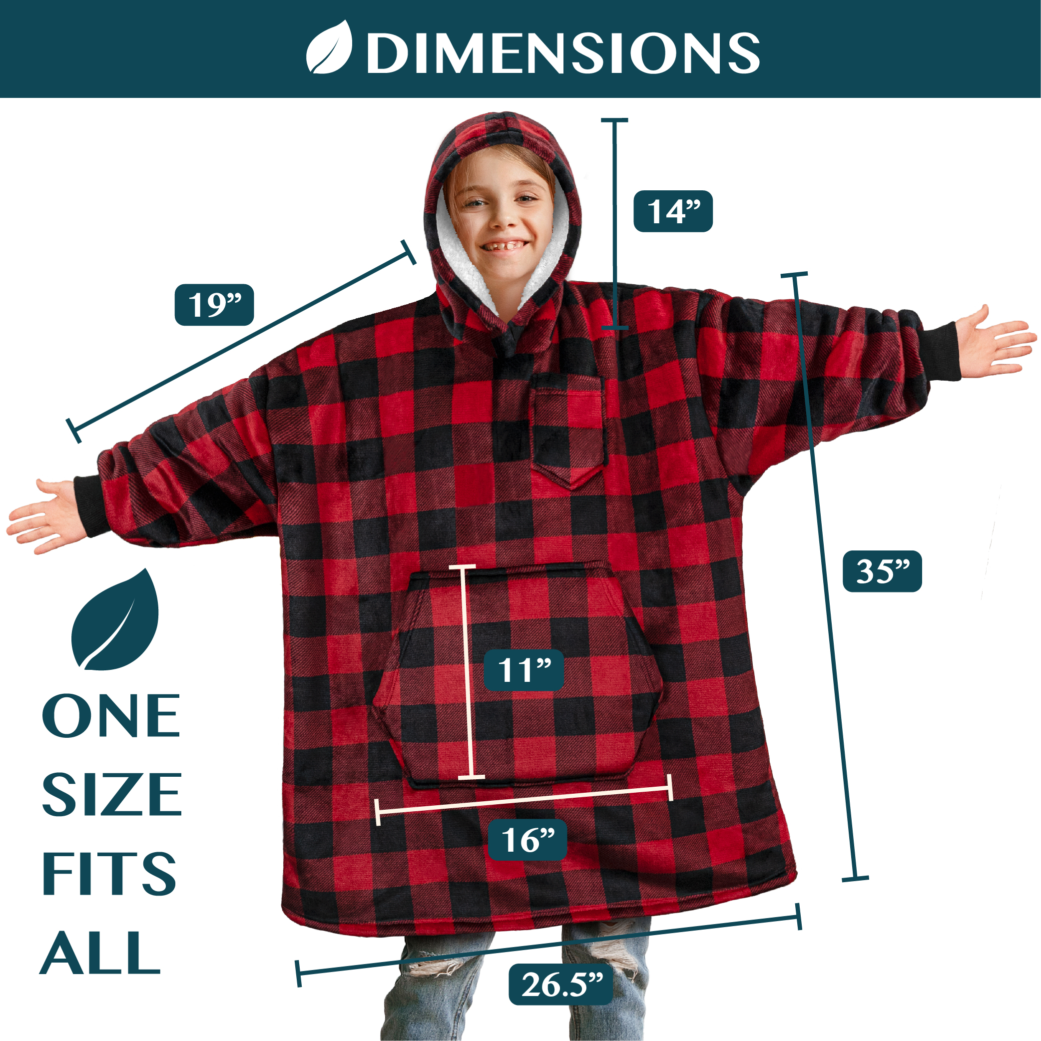 Blanket Sweatshirt Sherpa Lining Comfy Fleece Oversized Hoodie for Kids Teens JR - Picture 12 of 71