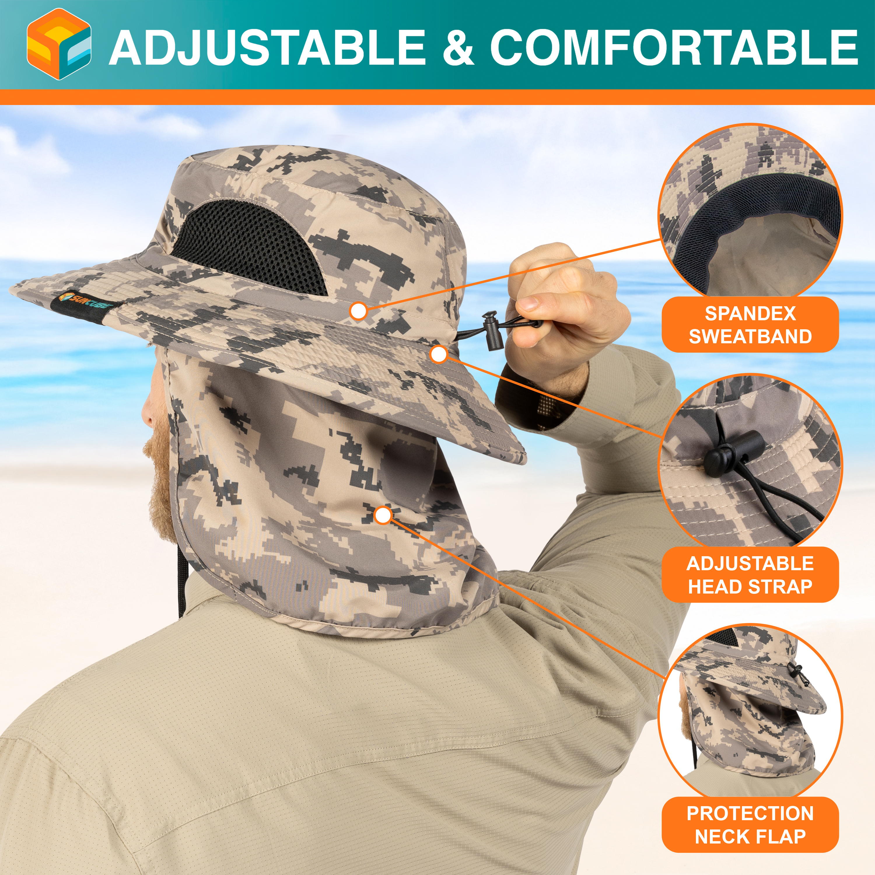 Men Women UV Protection Sun Hats Neck Face Flap Cap Wide Brim Fishing Bucket Hat - Picture 13 of 48