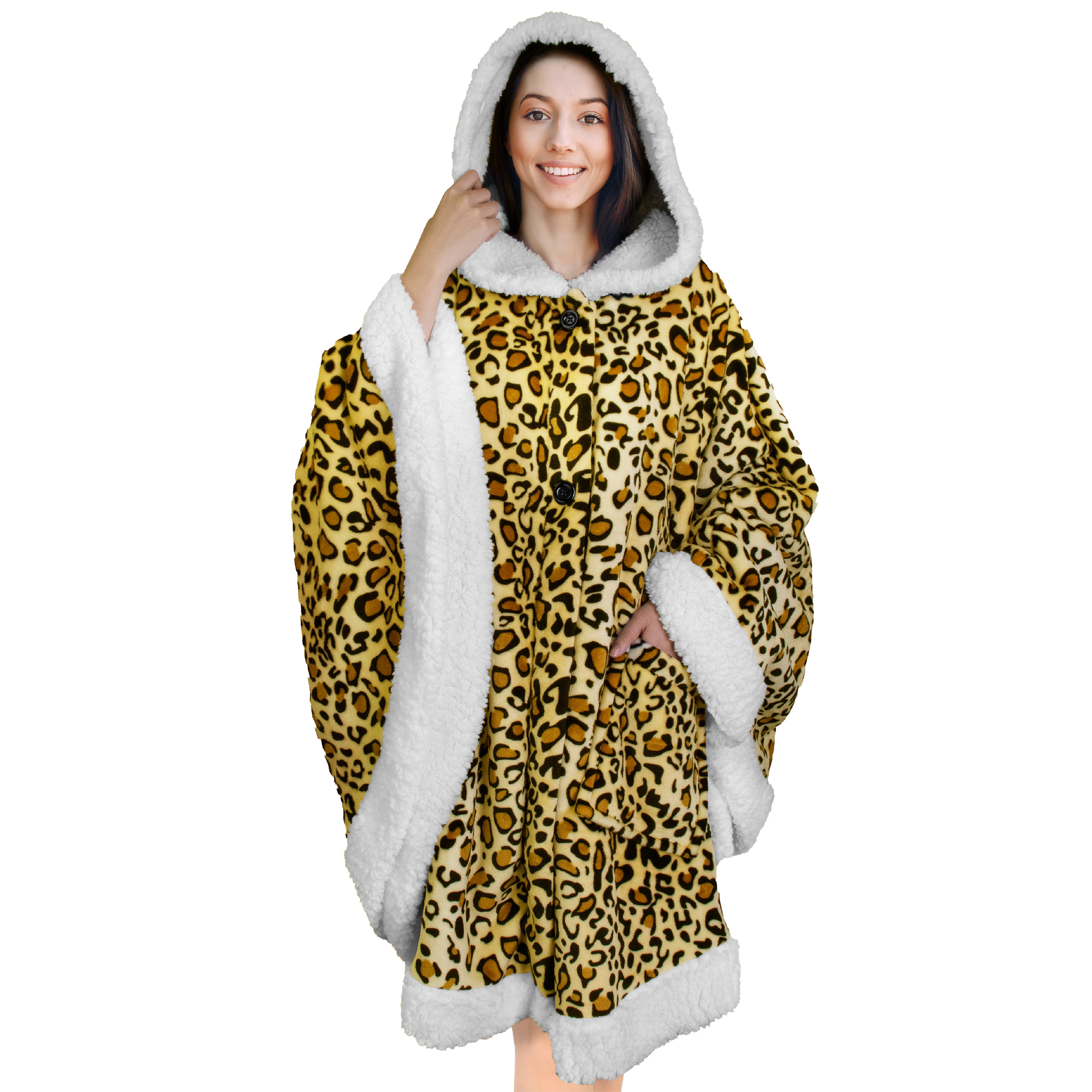 Poncho Wearable Hooded Blanket Wrap Cape With Hood Pockets ...