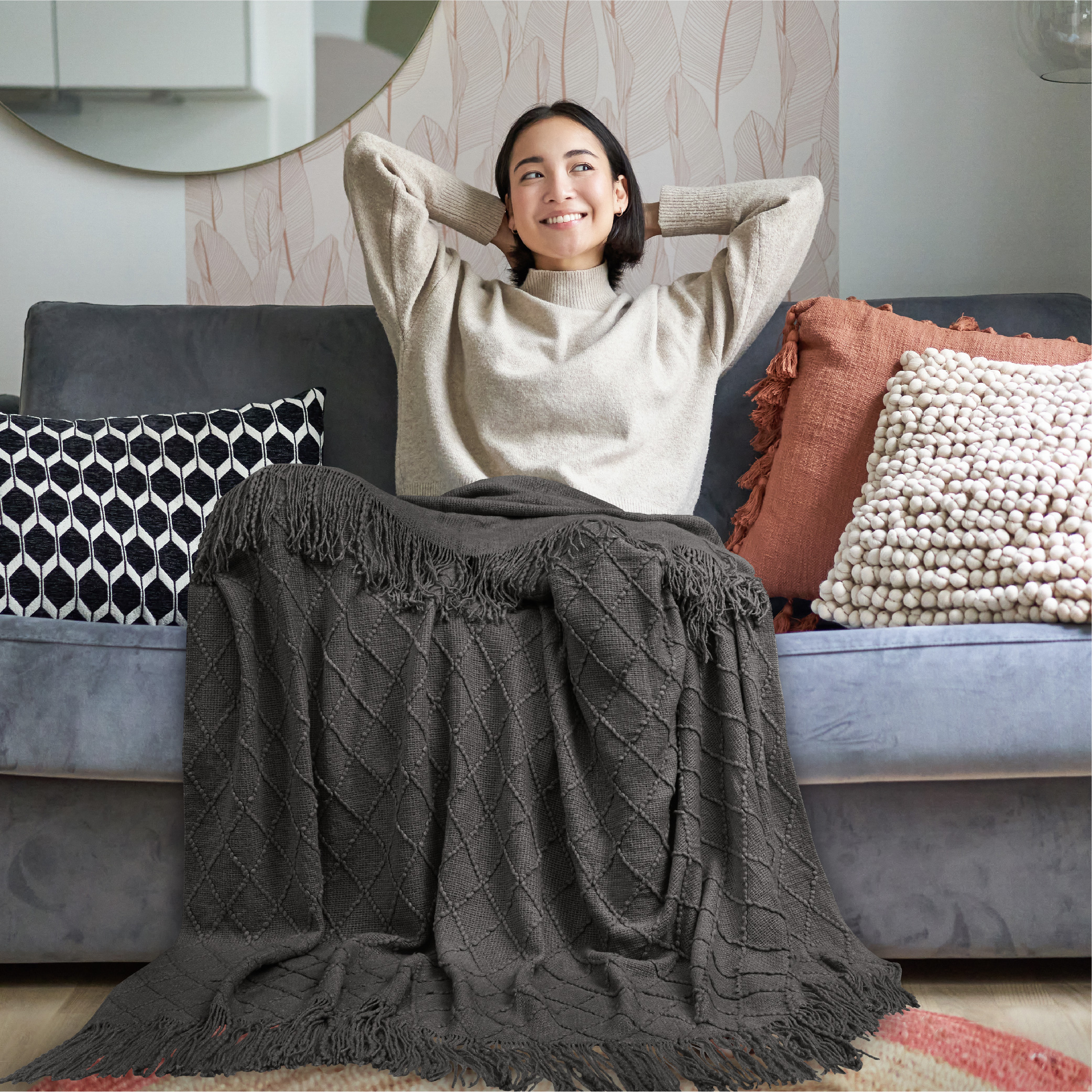 Decorative Fringe Throw Blanket for Couch Bed Sofa Soft Texture Knitted Blanket - Picture 6 of 64