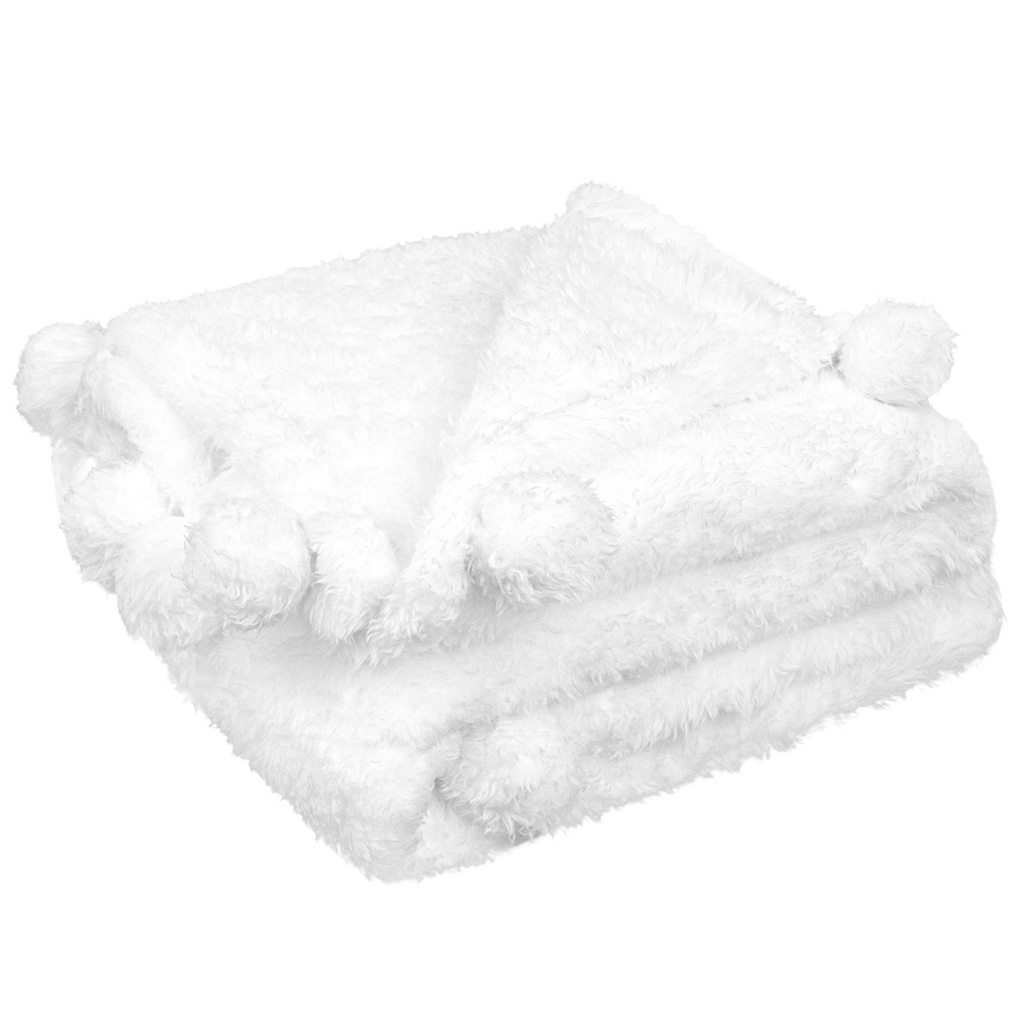 Soft Fuzzy Cozy Pom Pom Throw Blanket with Fluffy Sherpa Fleece for Sofa Couch - Picture 91 of 100