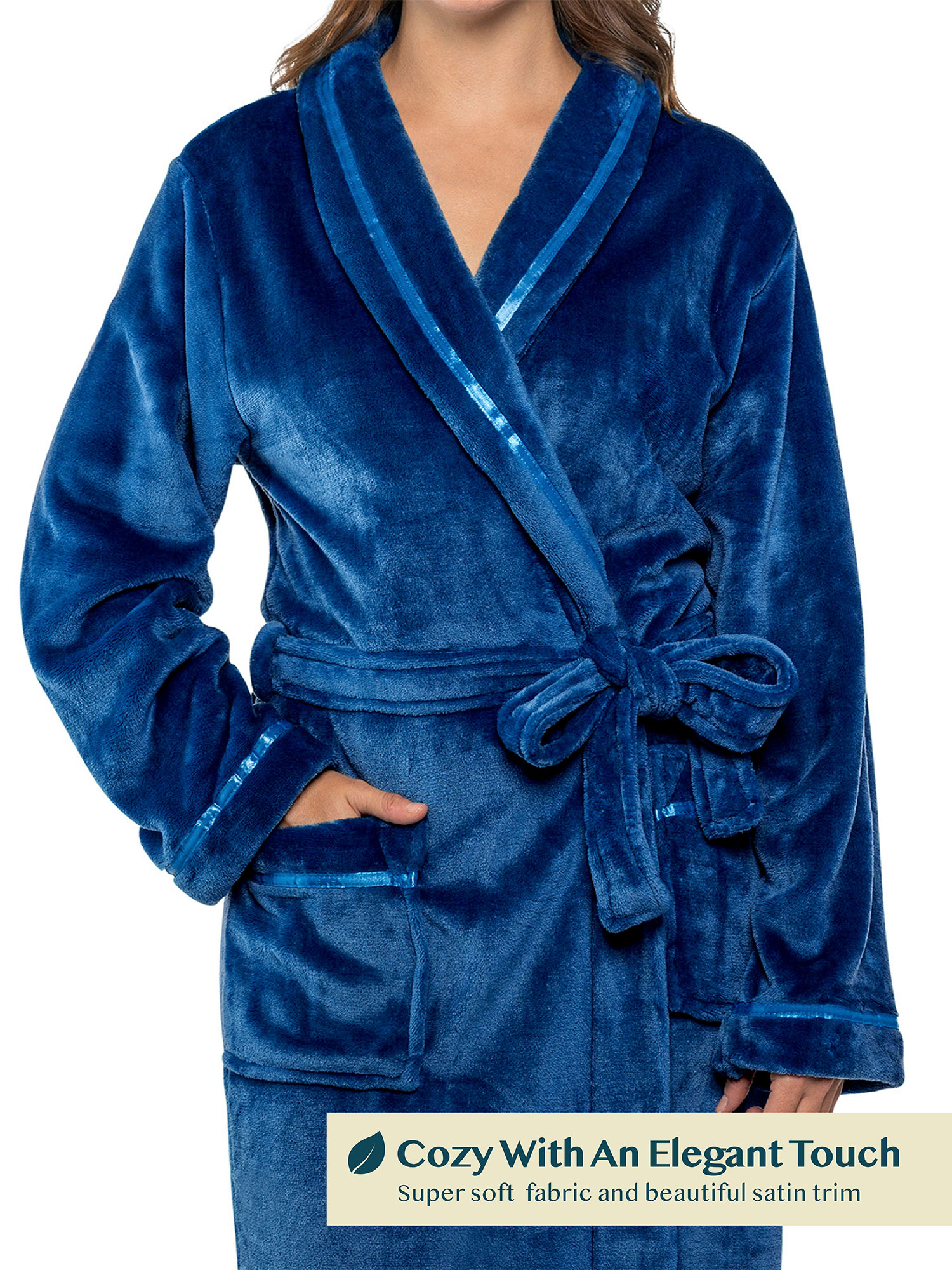 Women Fleece Bath Robe Plush Shawl Collar Spa Robe Soft Microfiber Long Bathrobe - Picture 19 of 99