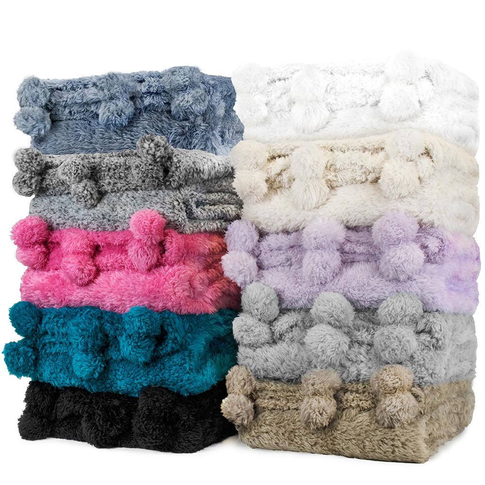 Soft Fuzzy Cozy Pom Pom Throw Blanket with Fluffy Sherpa Fleece for Sofa Couch - Picture 20 of 100