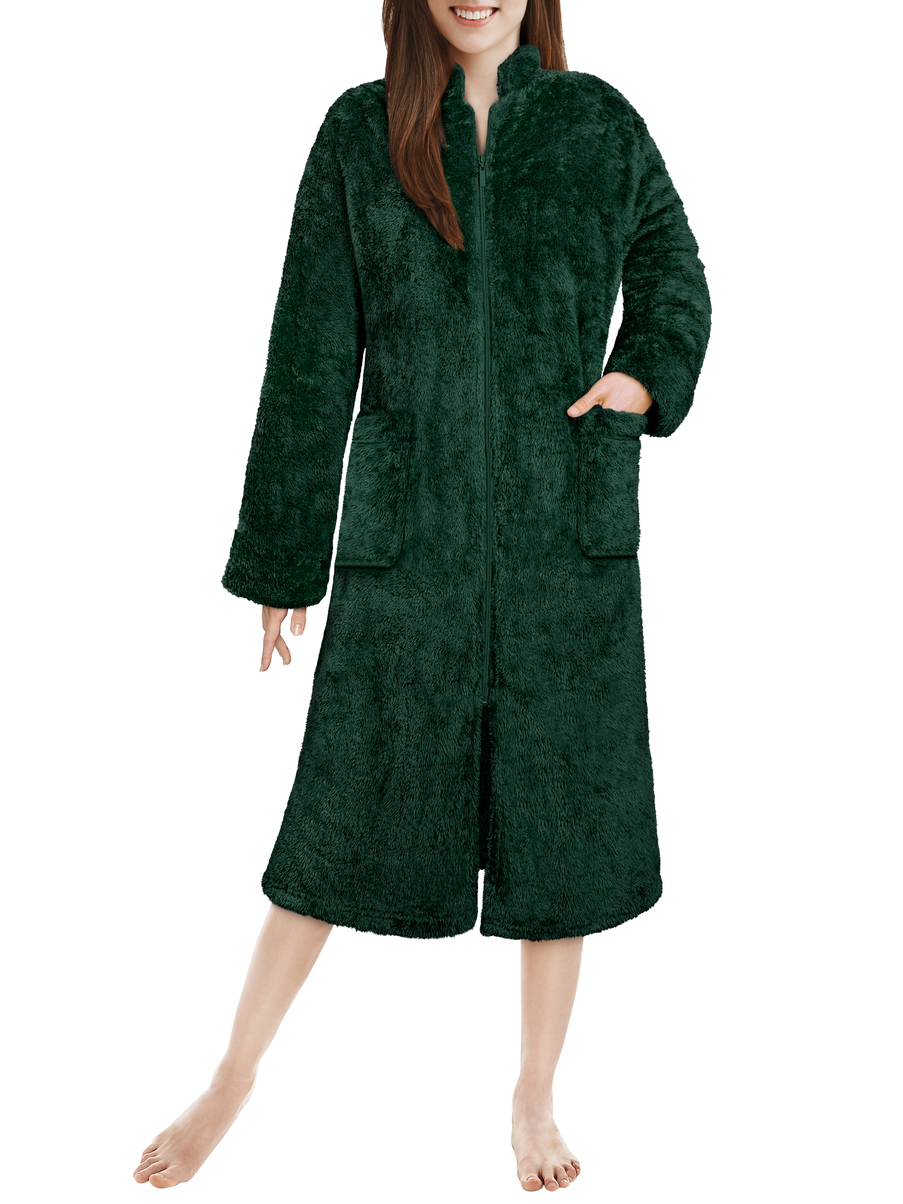 Women's Faux Fur Robe House Coat with Hood