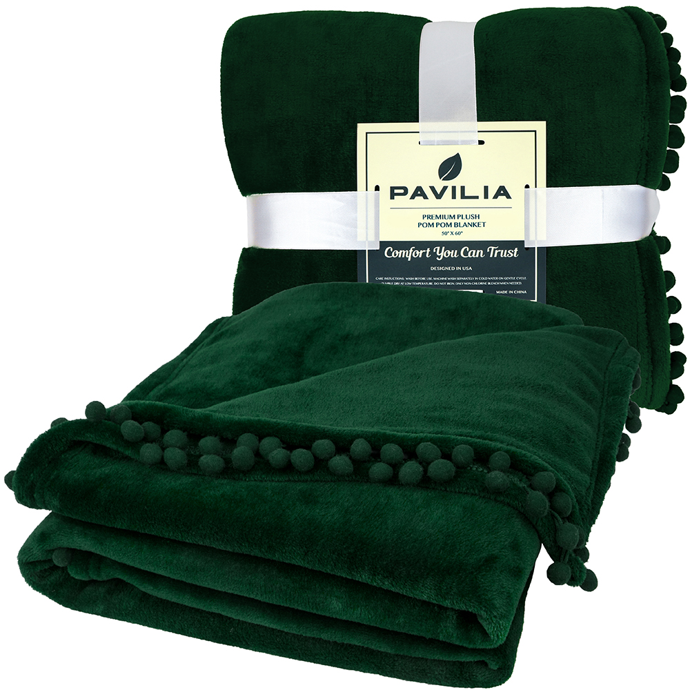 thumbnail 55 - Fleece Throw Blanket with Pom Pom Fringe Super Soft Lightweight Bed Couch Home