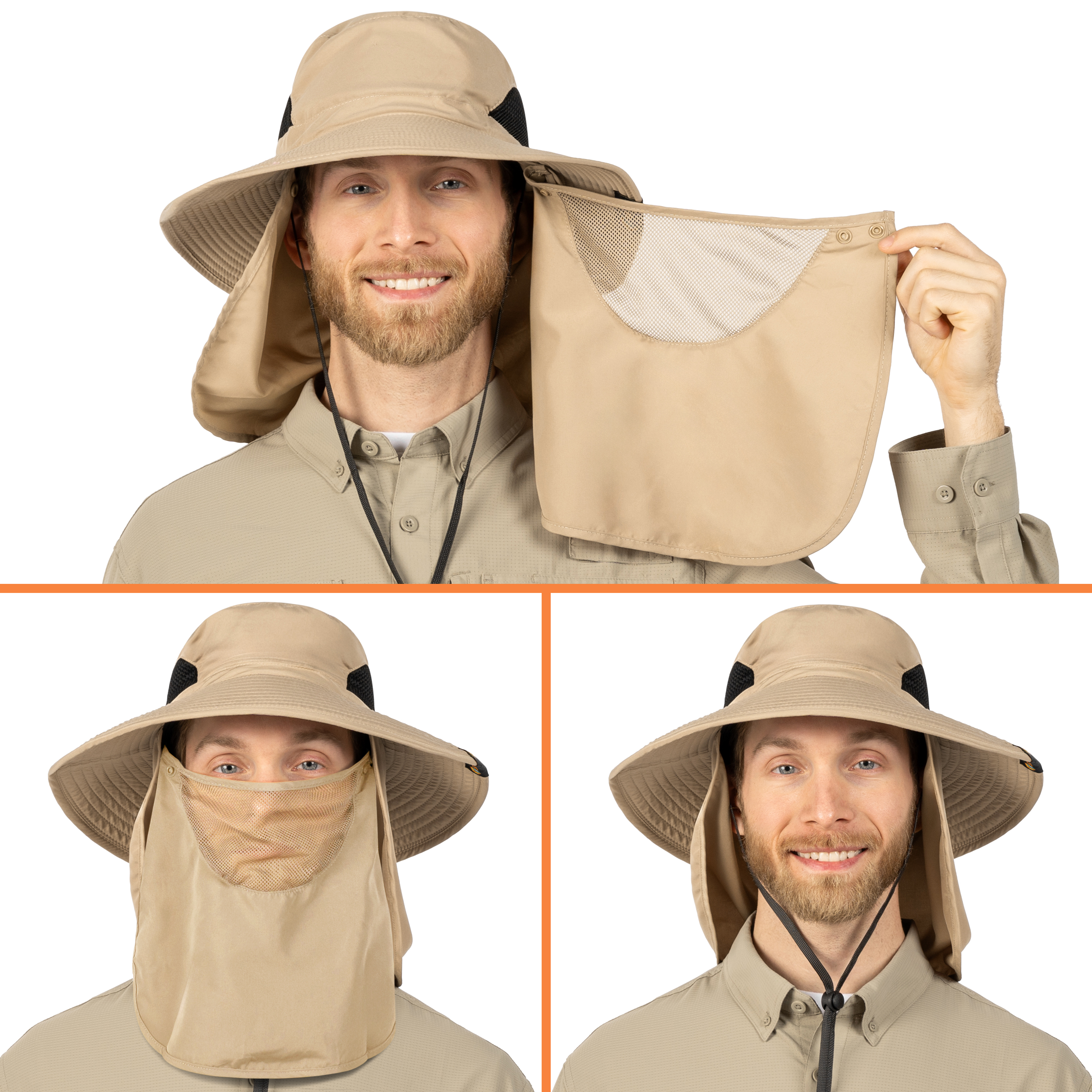 Men Women UV Protection Sun Hats Neck Face Flap Cap Wide Brim Fishing Bucket Hat - Picture 43 of 48