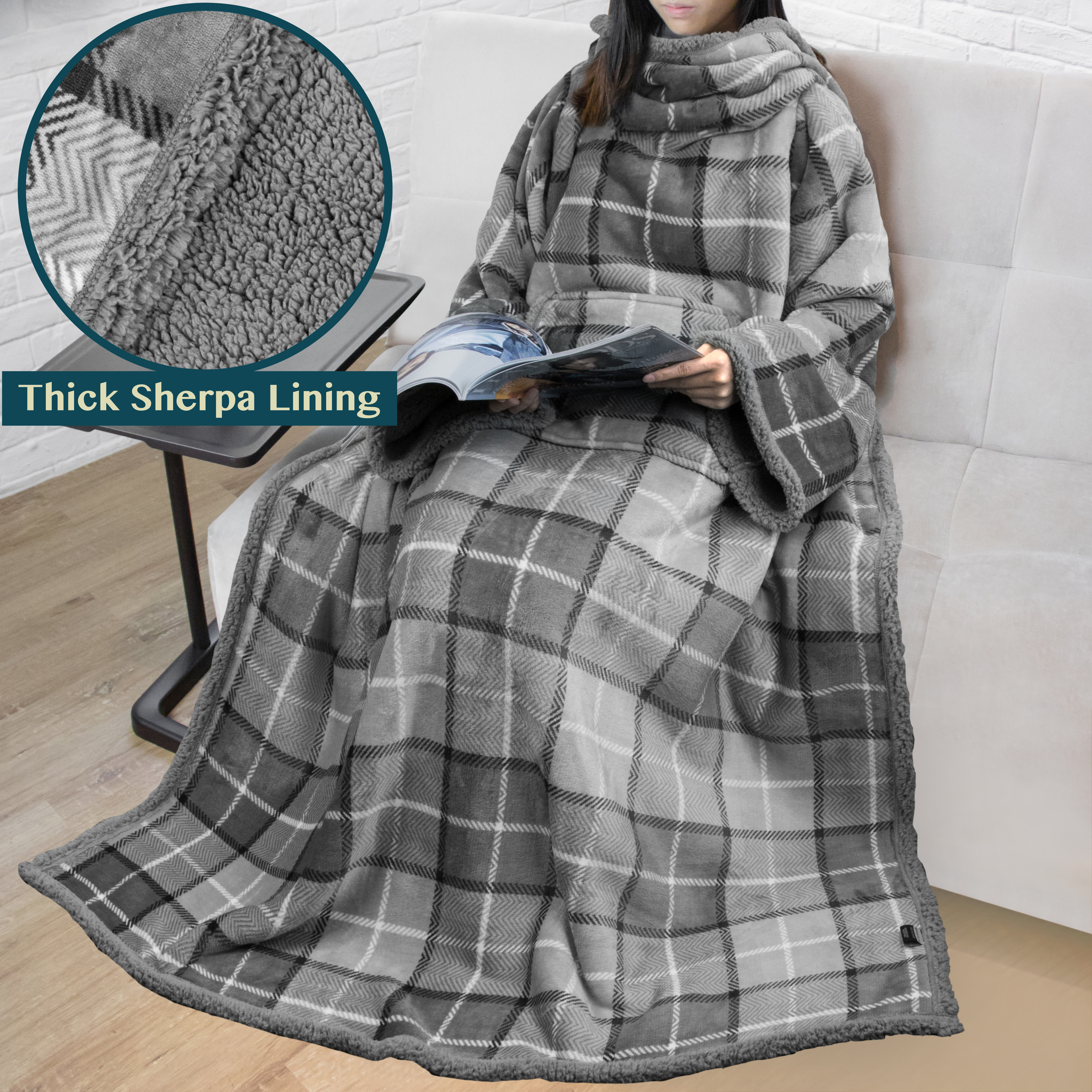 Fleece Wearable TV Blanket with Sleeves Front Pocket Robe Warn Soft Blanket Gift - Picture 118 of 168