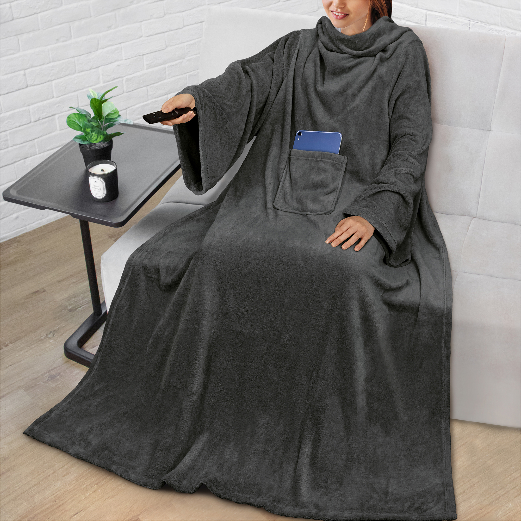 Snuggie Soft Warm Long Fleece TV snug Blanket light weight with Sleeves 