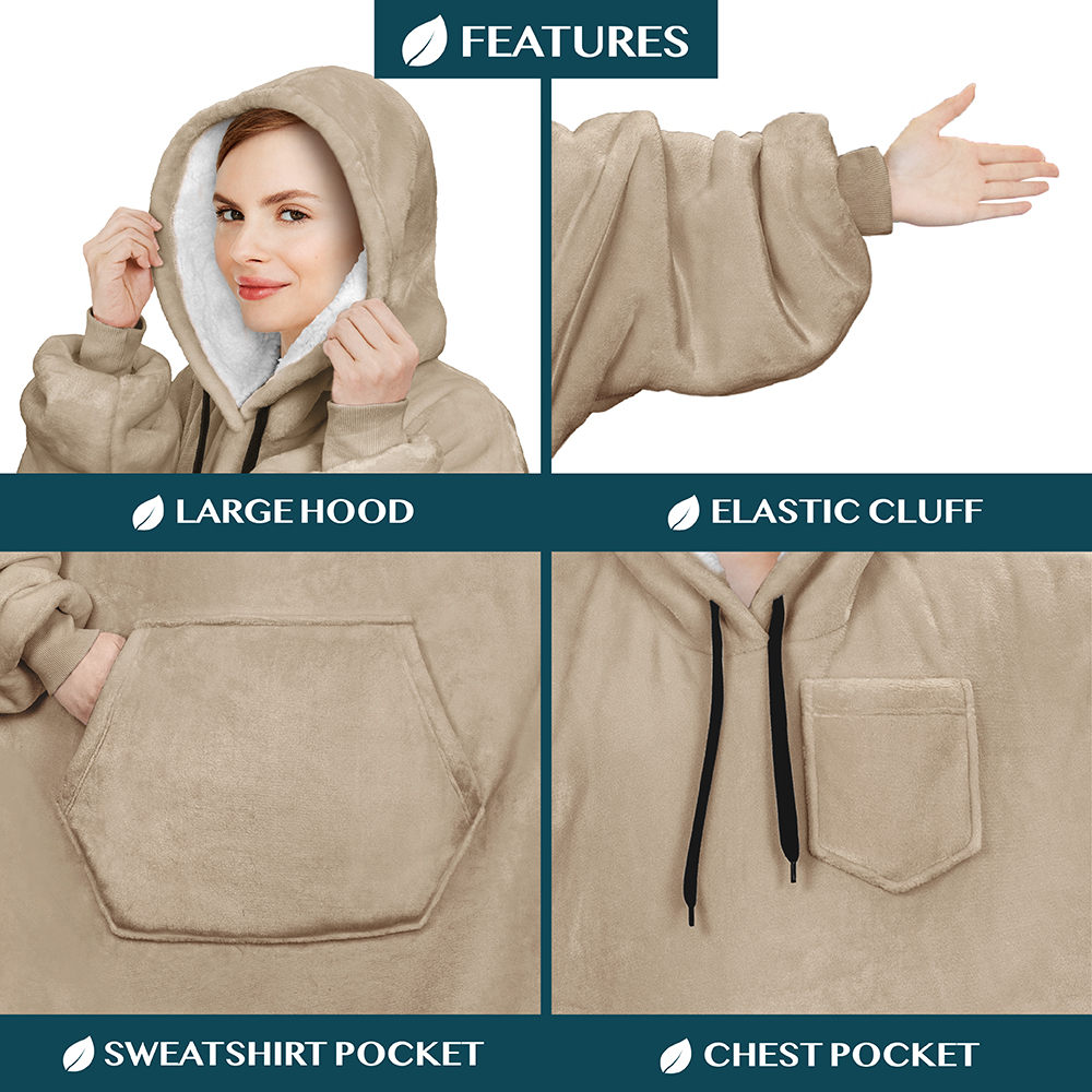 Blanket Sweatshirt Sherpa Plush Soft Comfy Fleece Oversized Hoodie Pocket Gift - Picture 93 of 117