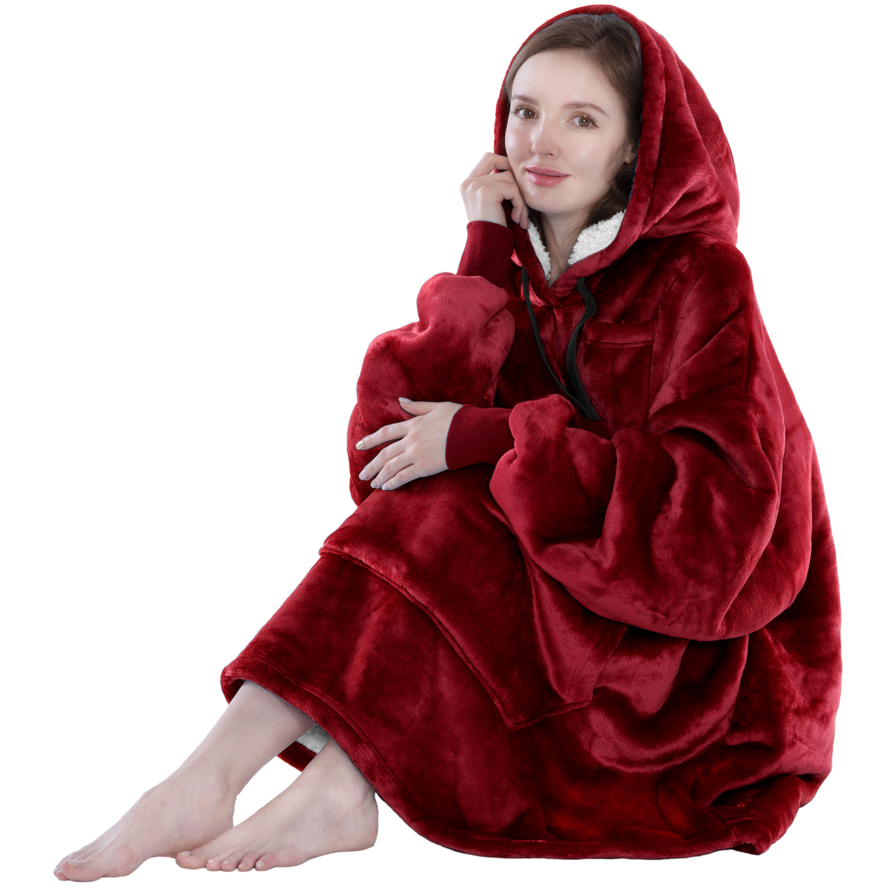 Blanket Sweatshirt Sherpa Lining Plush Soft Comfy Fleece Oversized Hoodie Pocket - Picture 99 of 101