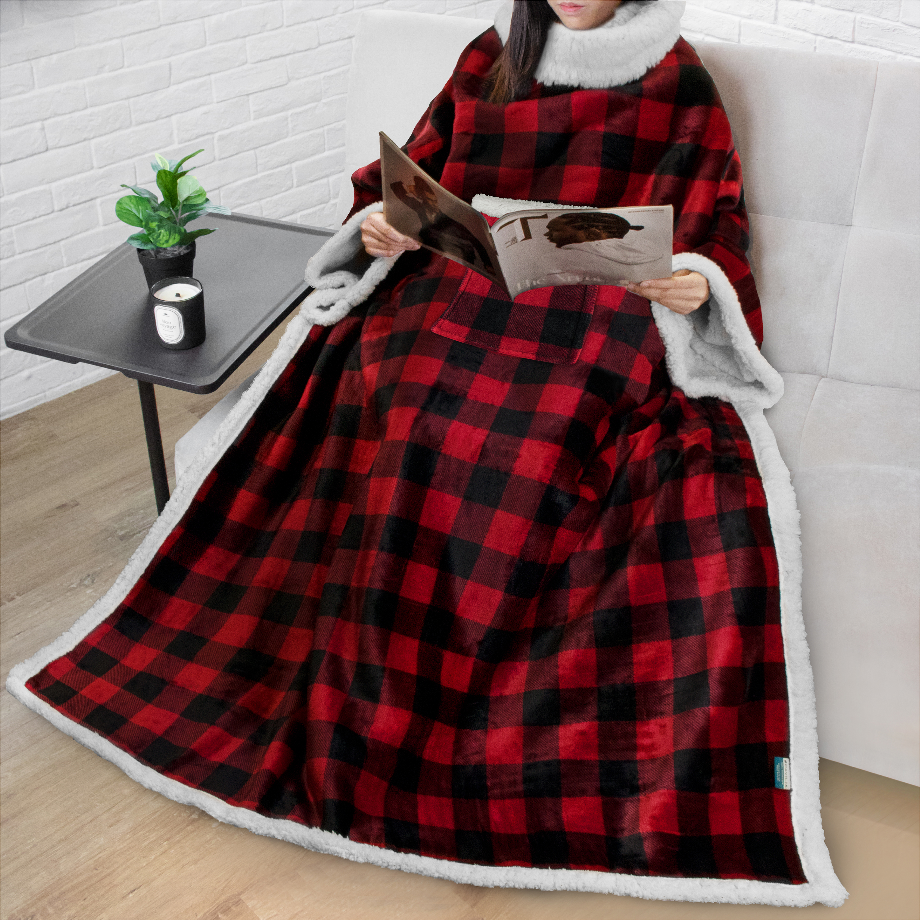 Manta de TV de lana con mangas y bolsillo vestido portátil manta regalo hombres mujeres - Imagen 11 de 76