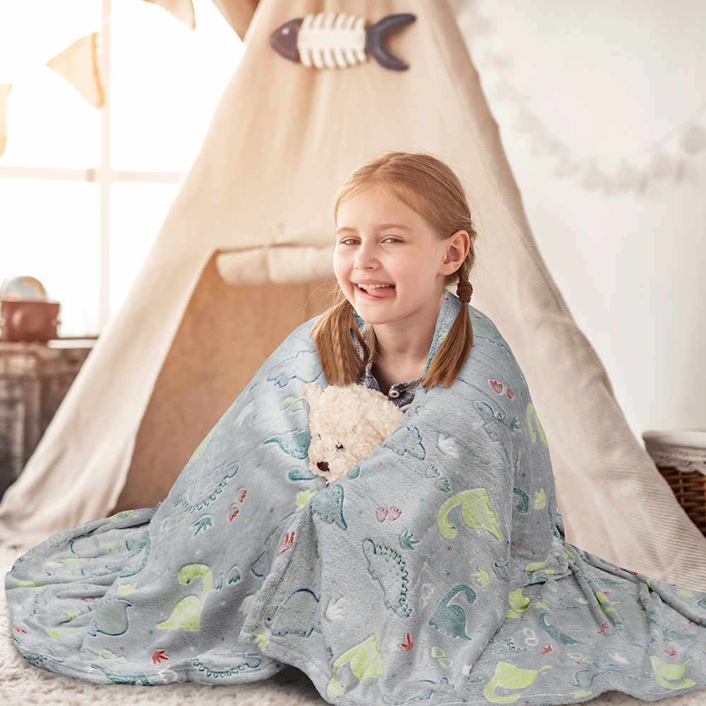 Glow in The Dark Throw Blanket for Kids Boys Girls Unicorn Dinosaur Space Stars - Picture 31 of 57