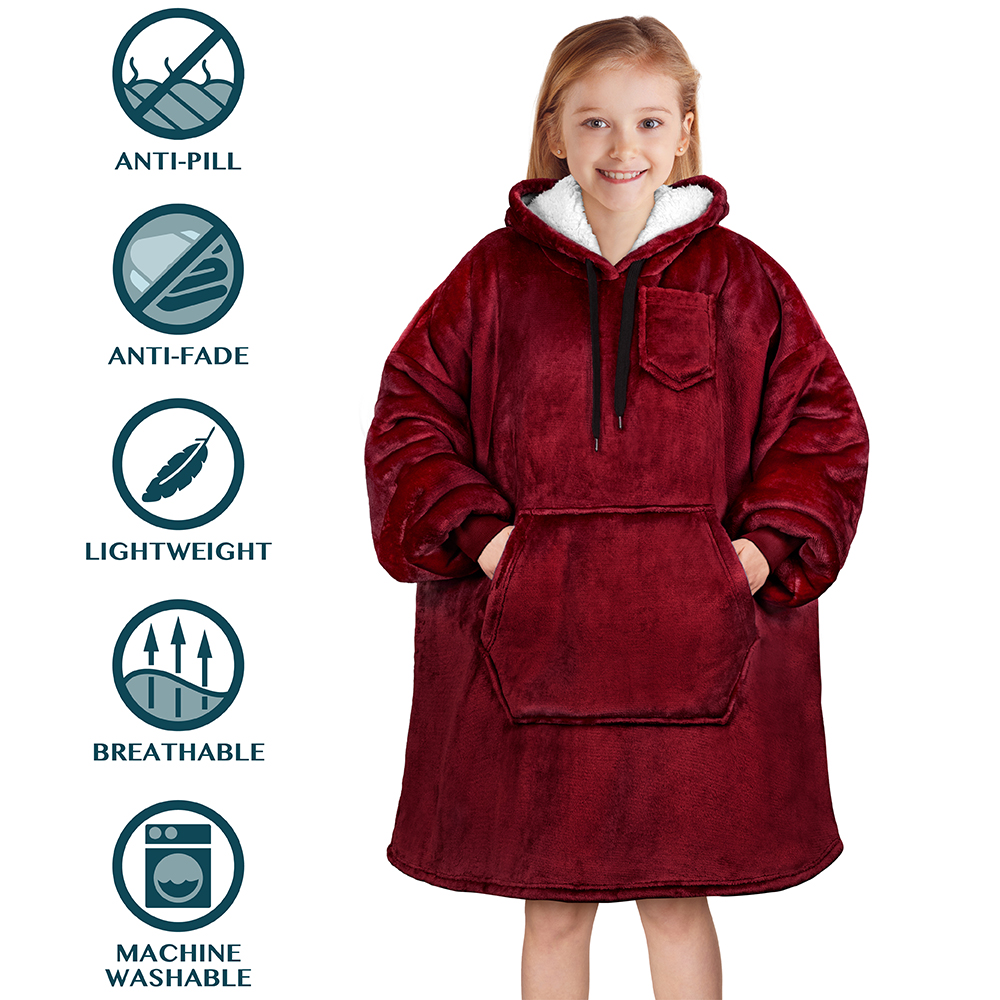 Blanket Sweatshirt Sherpa Lining Comfy Fleece Oversized Hoodie for Kids Teens JR - Picture 69 of 71
