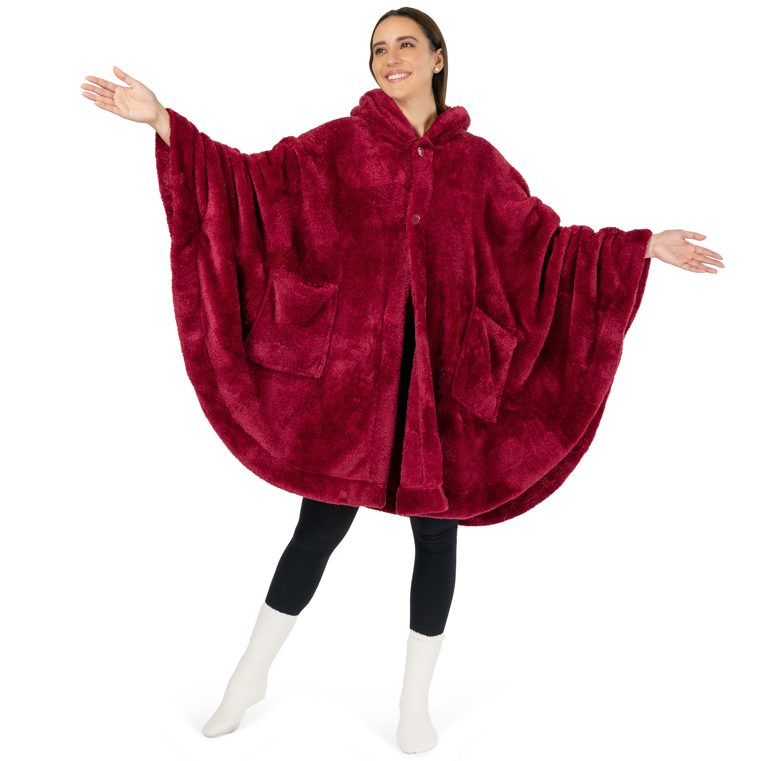 Poncho Manta con Capucha Usable Mantón Envoltura Capucha Bolsillos Suave Esponjoso Regalo - Imagen 75 de 81