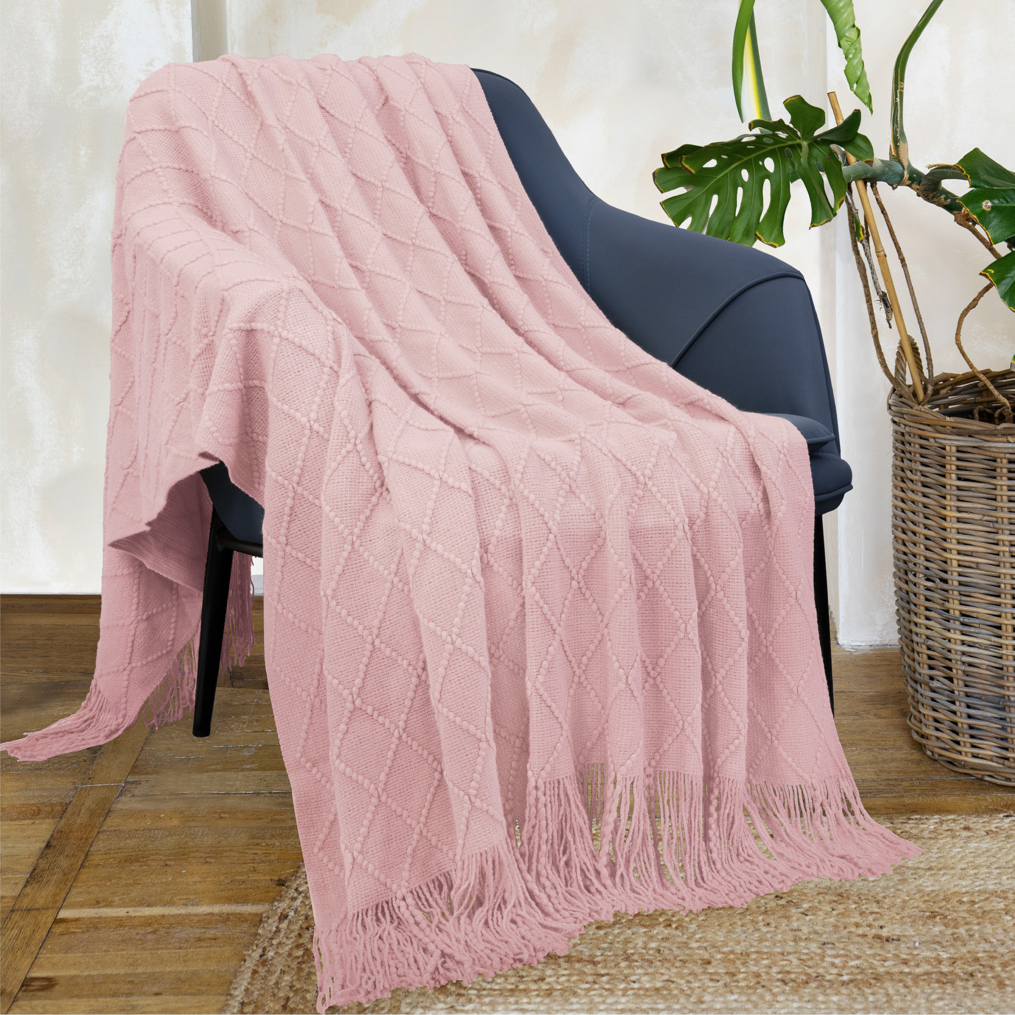 Decorative Fringe Throw Blanket for Couch Bed Sofa Soft Texture Knitted Blanket - Picture 16 of 64
