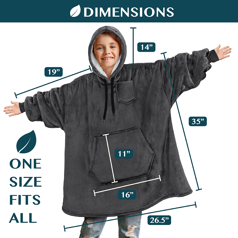 Blanket Sweatshirt Sherpa Lining Comfy Fleece Oversized Hoodie for Kids Teens JR - Picture 26 of 71