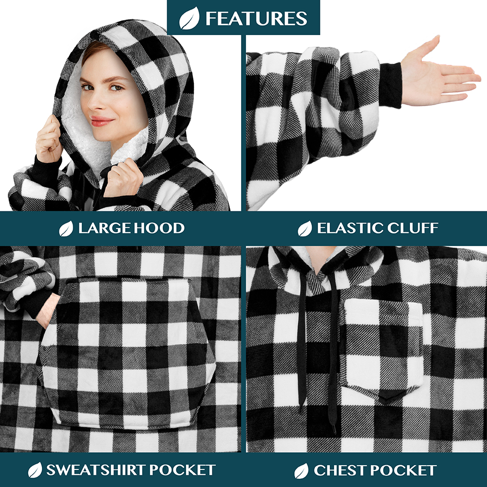 Blanket Sweatshirt Sherpa Plush Soft Comfy Fleece Oversized Hoodie Pocket Gift - Picture 30 of 117
