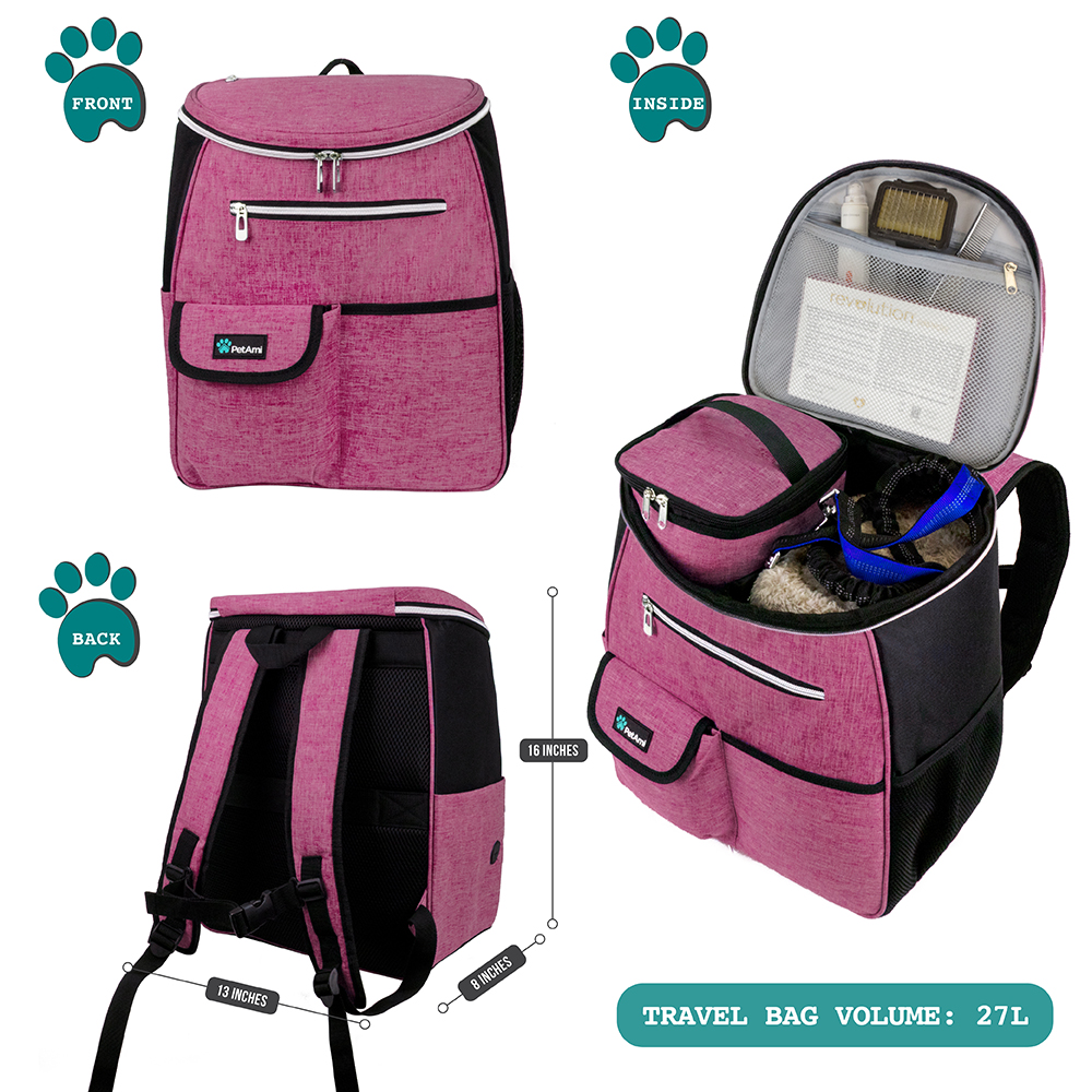 Dog Travel Bag Supply Backpack Traveling Organizer Set Pet Food Container Bowl