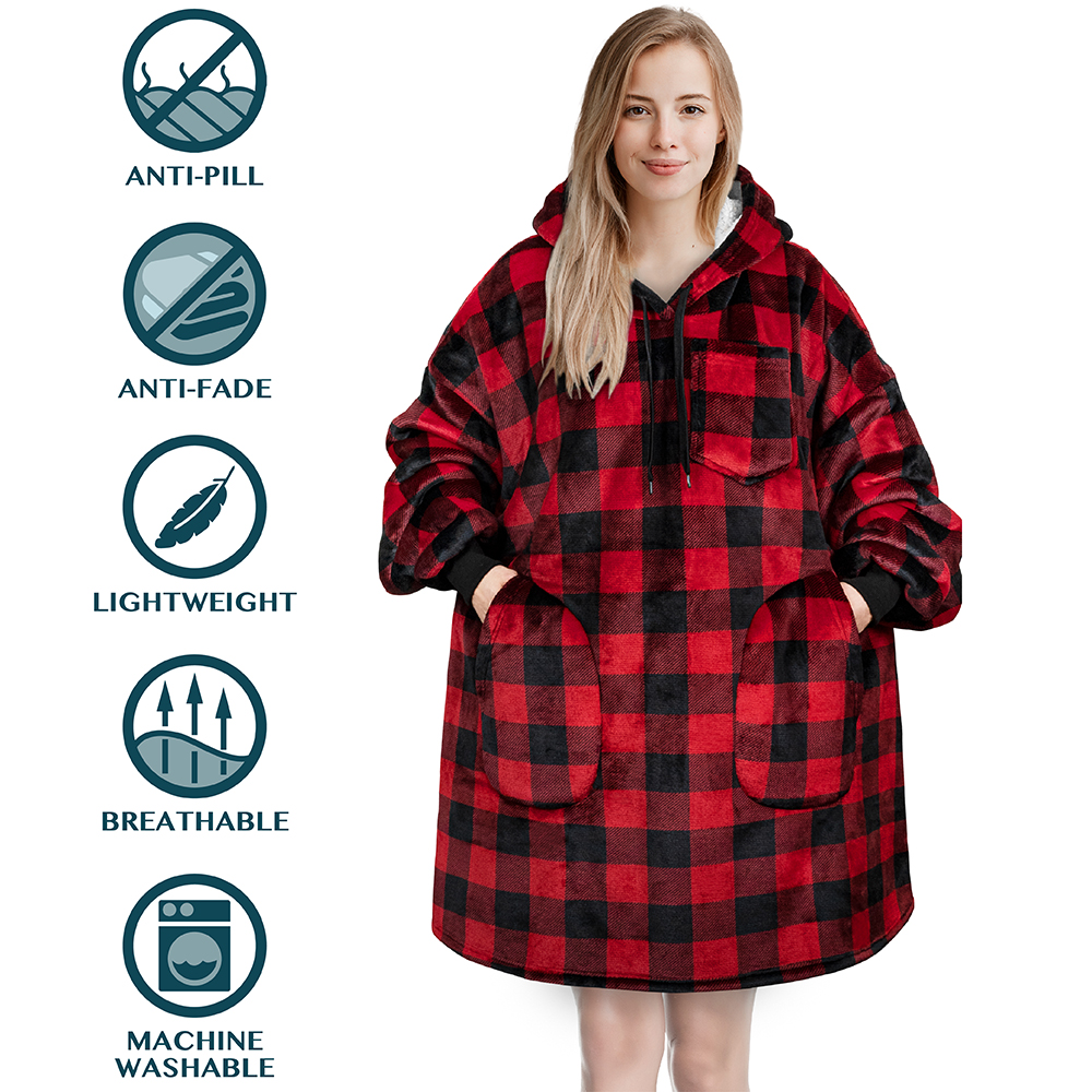 Manta Sudadera Sherpa Forro Felpa Suave Cómoda Vellón Gran Tamaño Sudadera con Capucha Bolsillo - Imagen 28 de 118