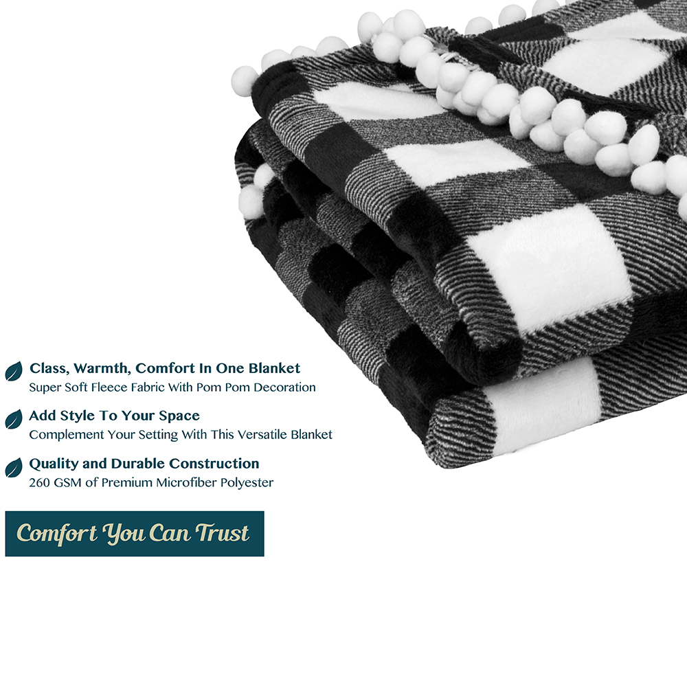 thumbnail 34 - Plaid Buffalo Checker Pom Pom Fringe Throw Blanket Soft Fleece for Sofa Couch
