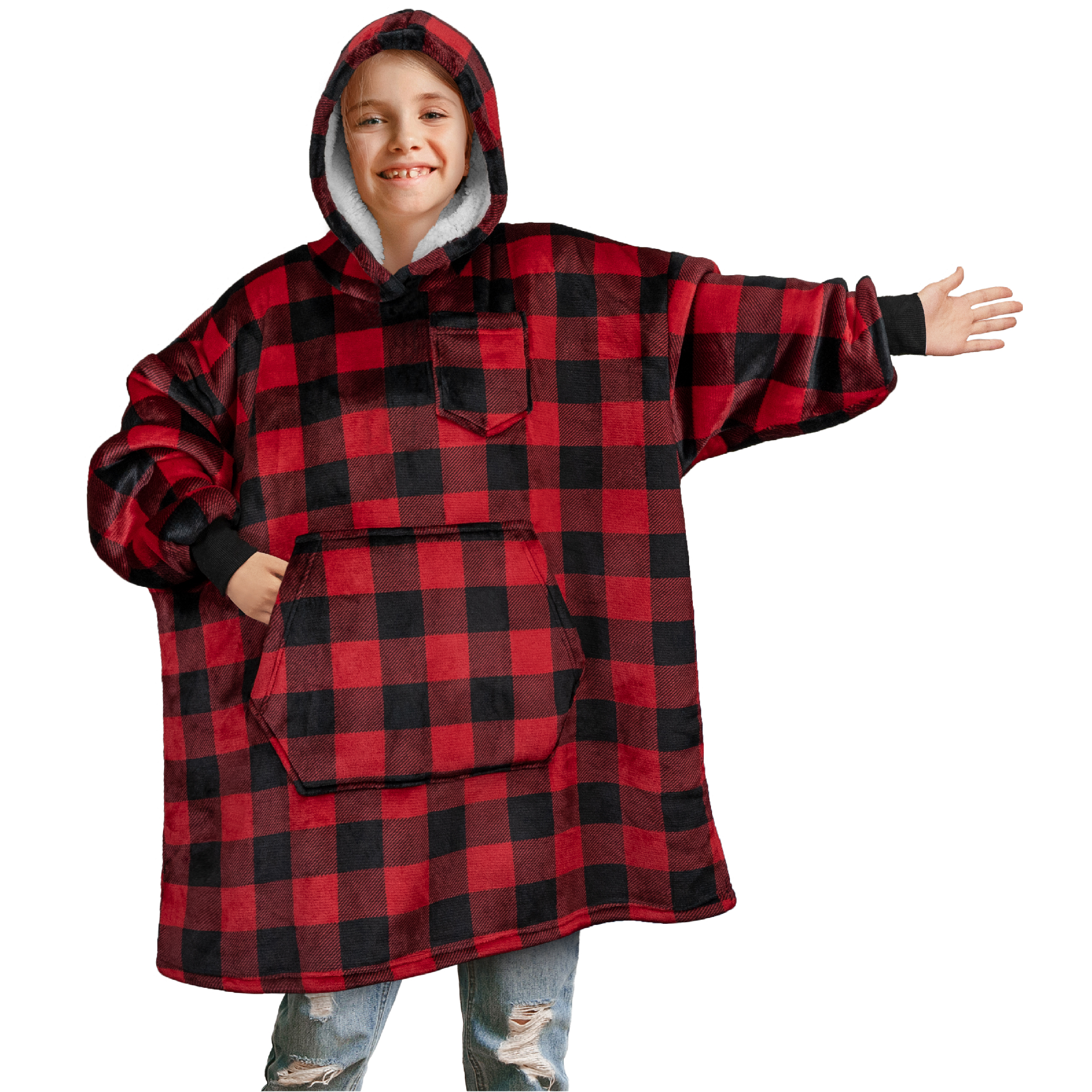 Blanket Sweatshirt Sherpa Lining Comfy Fleece Oversized Hoodie for Kids Teens JR - Picture 9 of 71