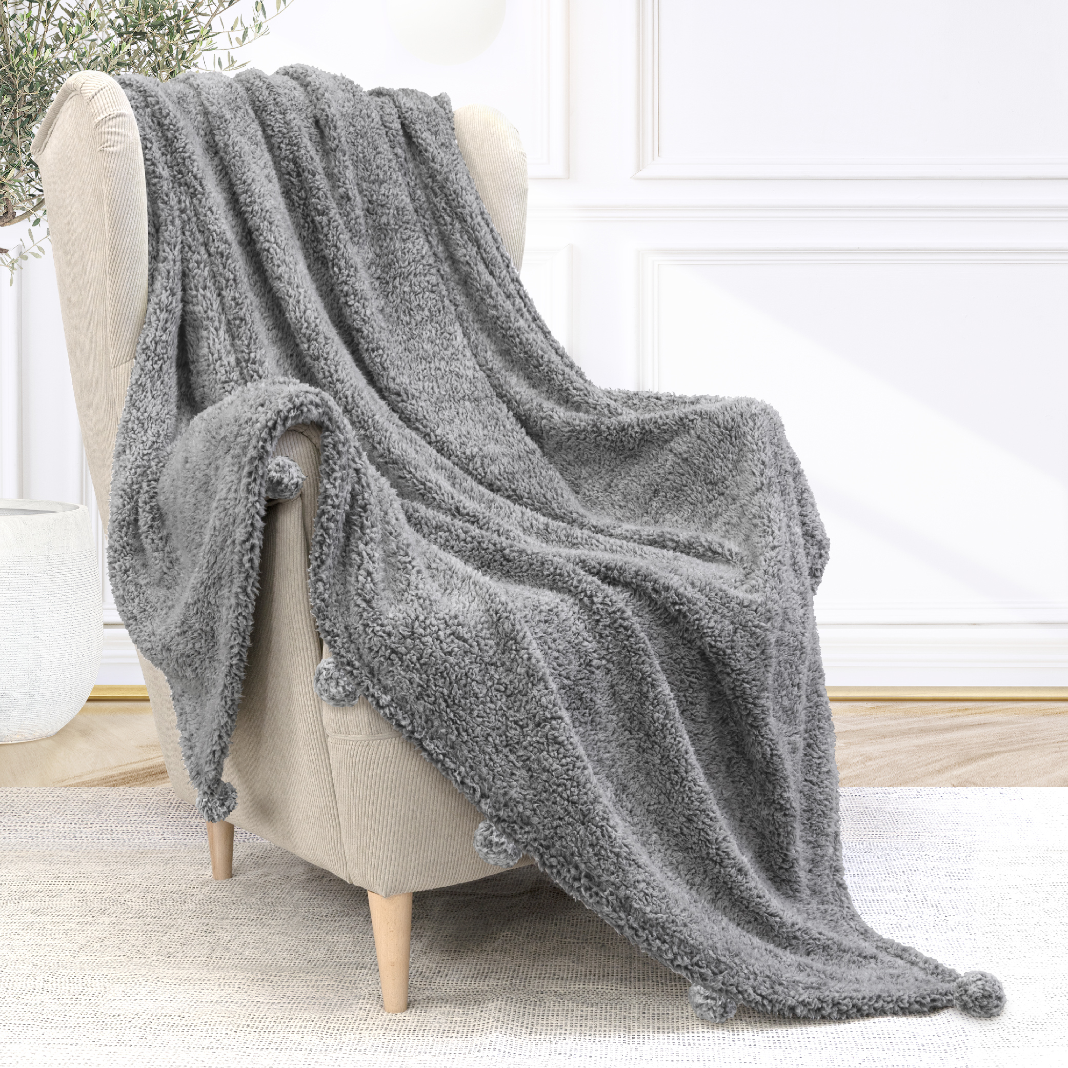 Fluffy Throw Blanket Pom Pom Tassel Soft Blanket Sofa Couch Bed Warm Cute Fuzzy - Picture 16 of 68